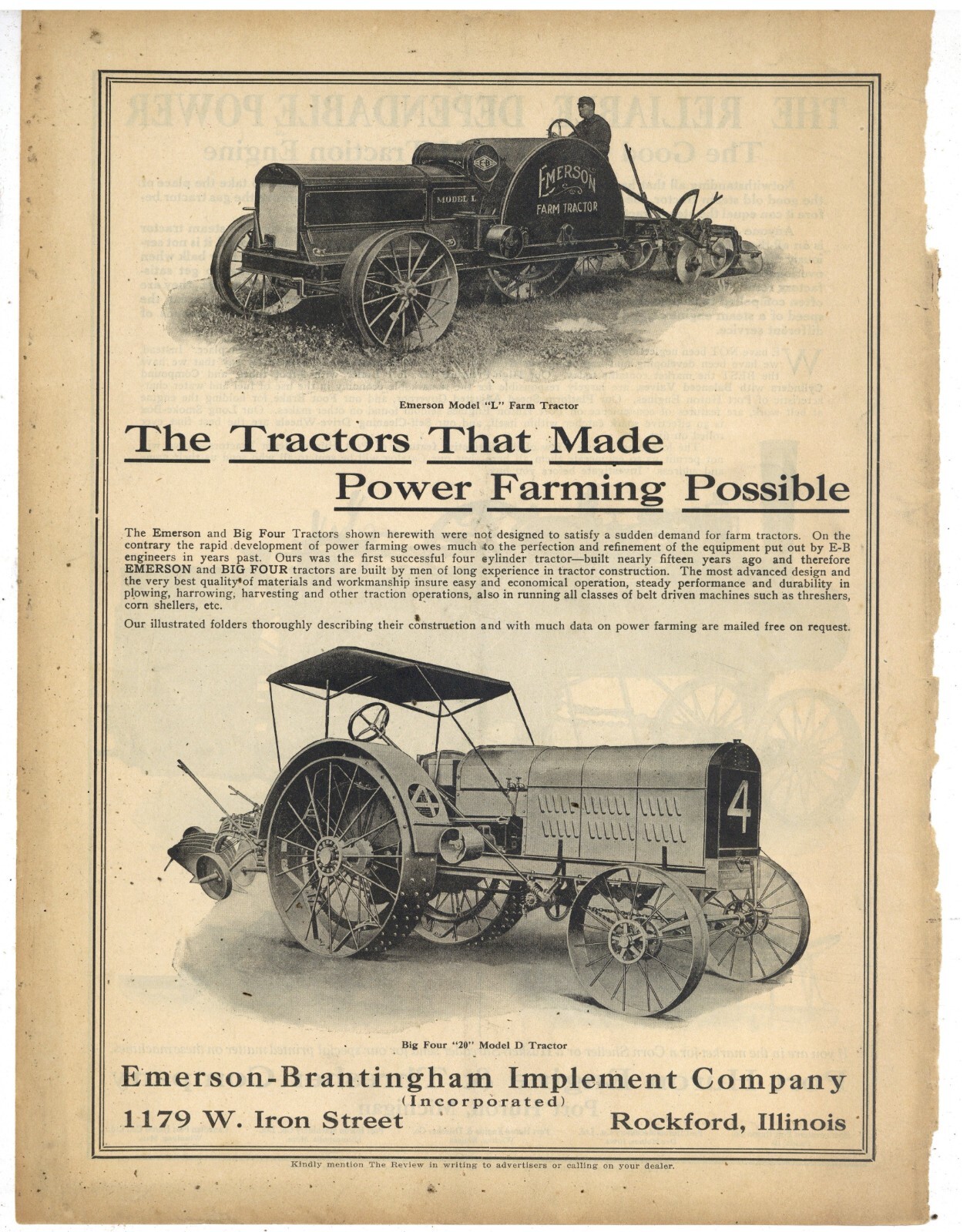 1915 Port Huron Engine & Thresher Ad: Longfellow REV Side Emerson Brantingham