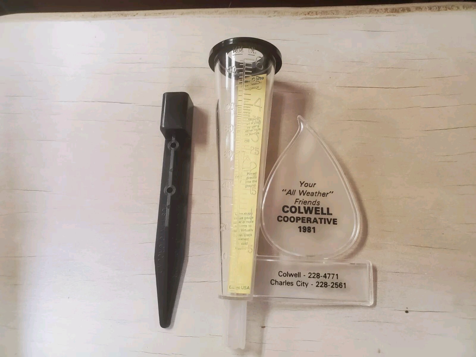 Plastic Rain Guage Colwell Cooperative 1981 Charles City Colwell Iowa Grain Farm