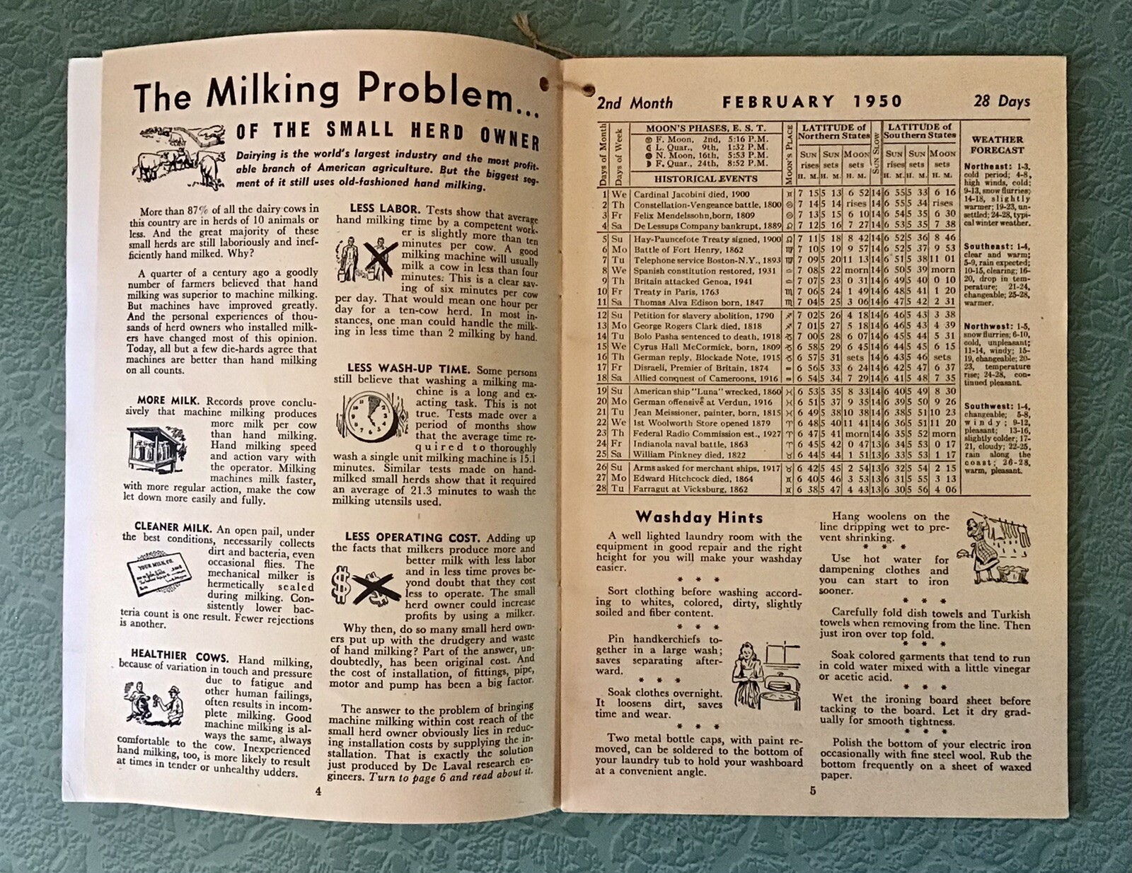 1950 DELAVAL Almanac Yearbook Weather Farm Dairy Agriculture JOHN DEERE SALES