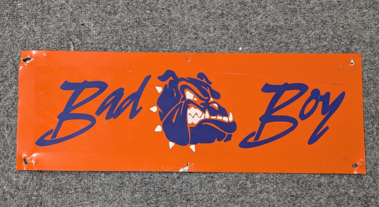 VTG Orange Metal Bad Boy Mowers Bulldog Agriculture Advertising Sign Plaque RARE