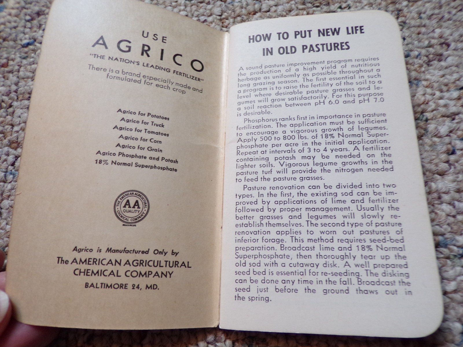 1948 Agrico Fertilizer American Agricultural Chemical Baltimore MD Bklt Notebk
