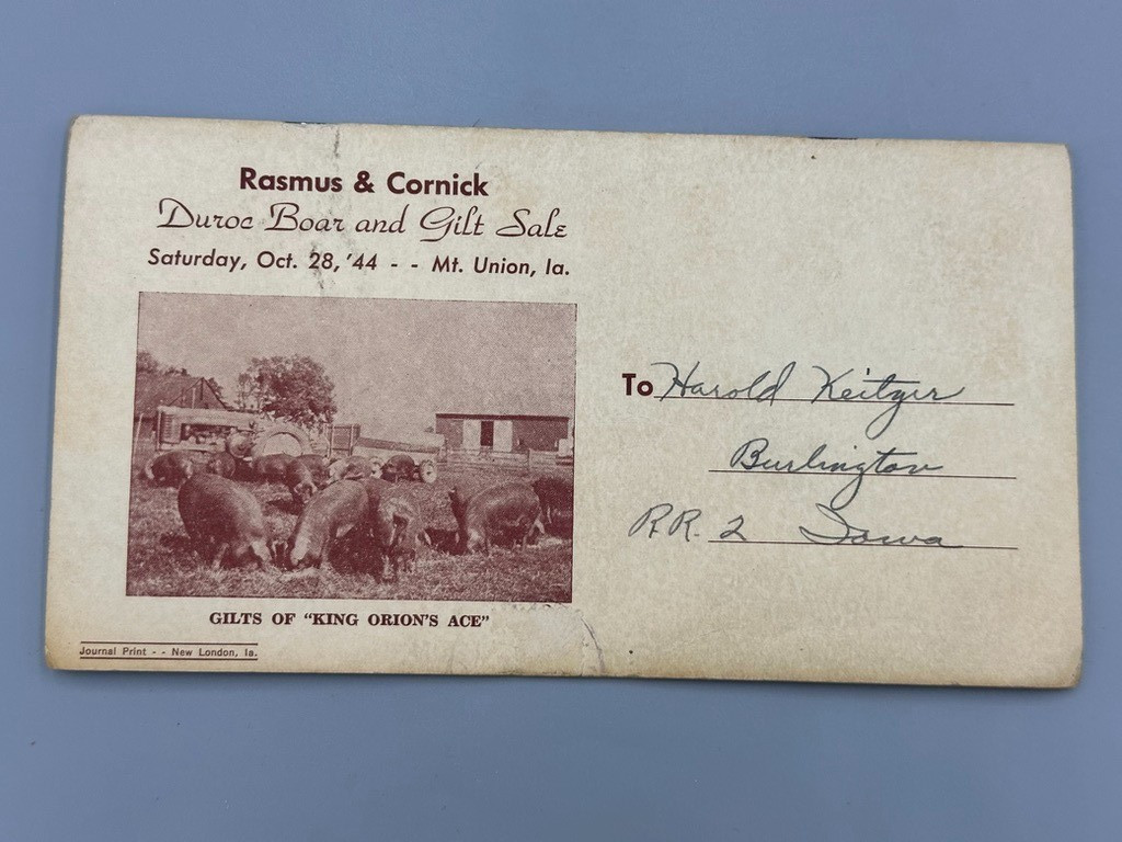 1944 DUROC BOAR Gilt PIG SWINE Sale AUCTION Brochure MT UNION IOWA Vintage Farm