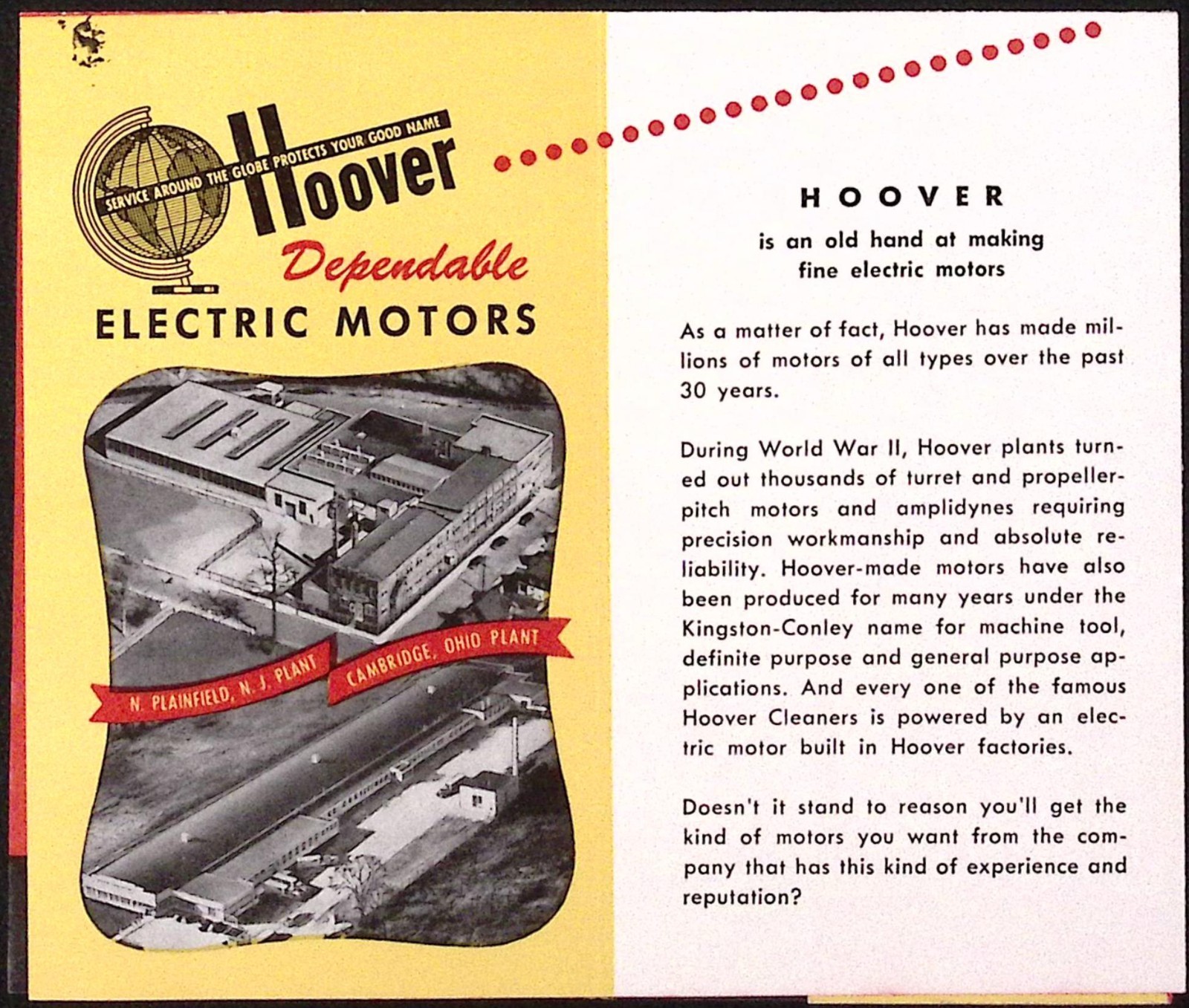 1957 Hoover The Mark of Quality in Motors Brochure North Plainfield NJ