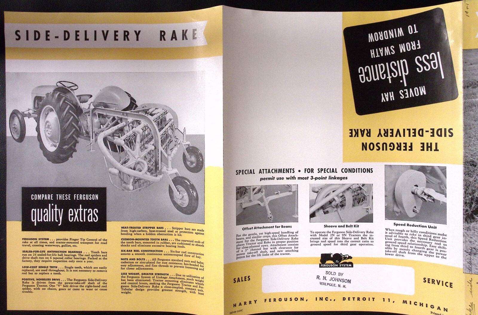 1952 Freguson Side Delivery Rake Ferguson Tractor Detroit MI Dealer Brochure