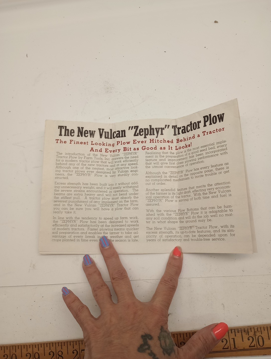 Vtg 1939 Vulcan Zephyr Tractor Plow Fold Out Color Poster Brochure Mansfield Oh