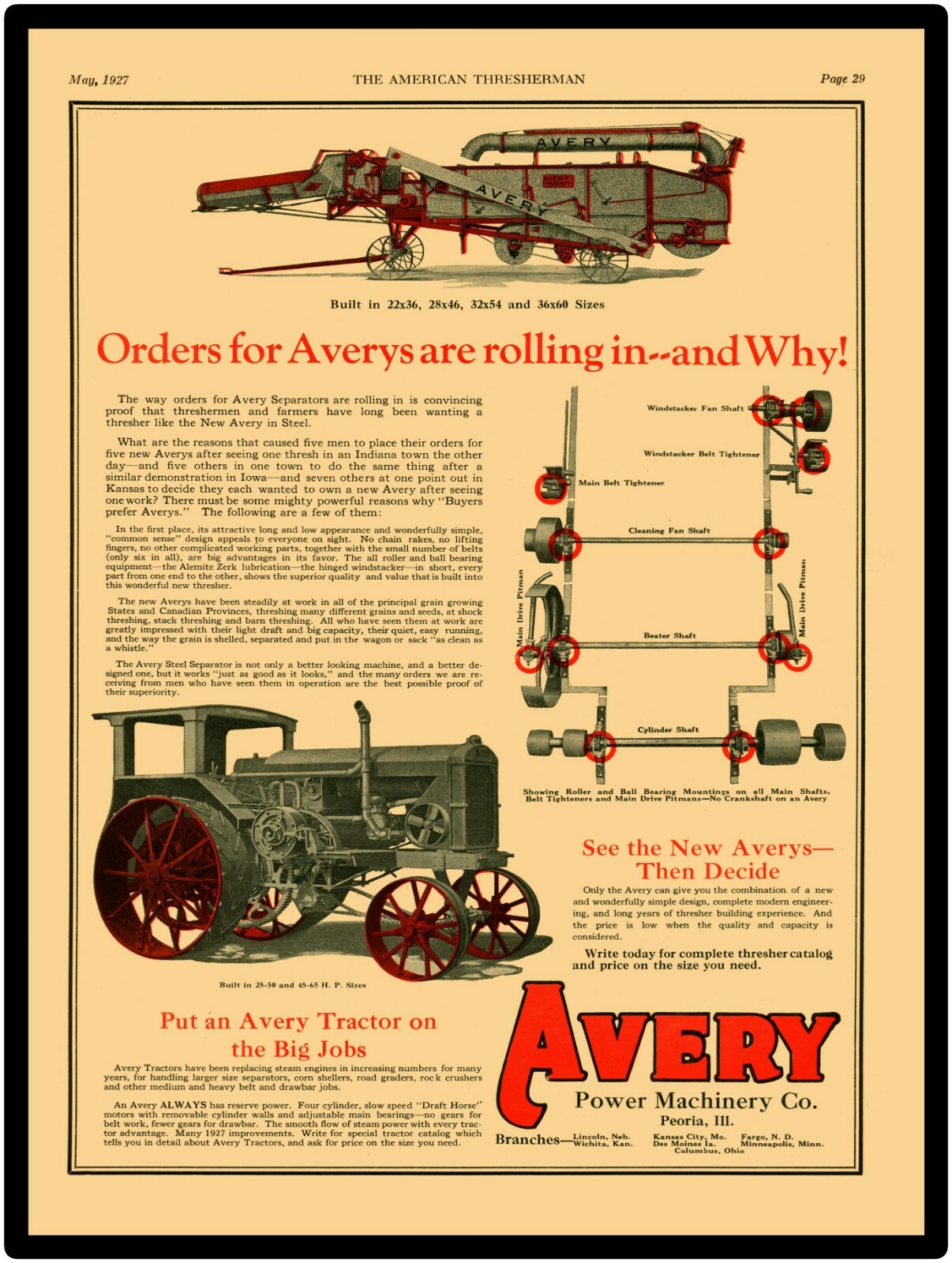 1927 Avery Power Machinery Co. Tractor & Separator Reproduction Metal Sign