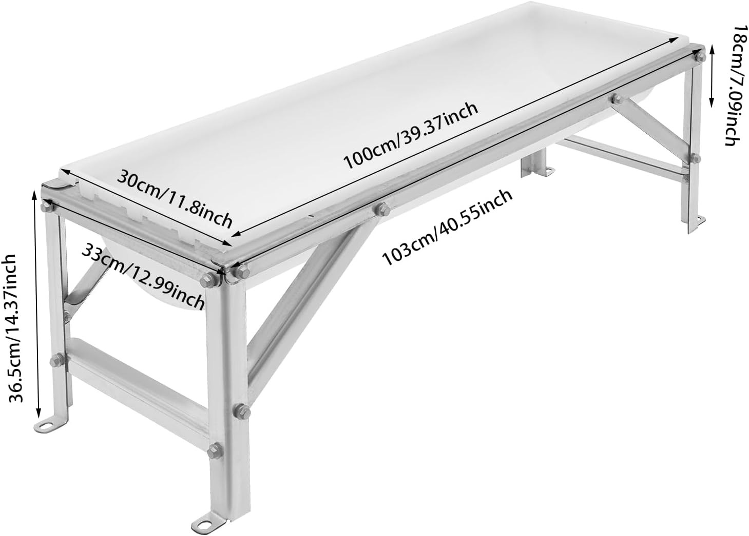 Livestock Feed Trough 9.25Gal Long Large Capacity Feeder with Stand for Goat