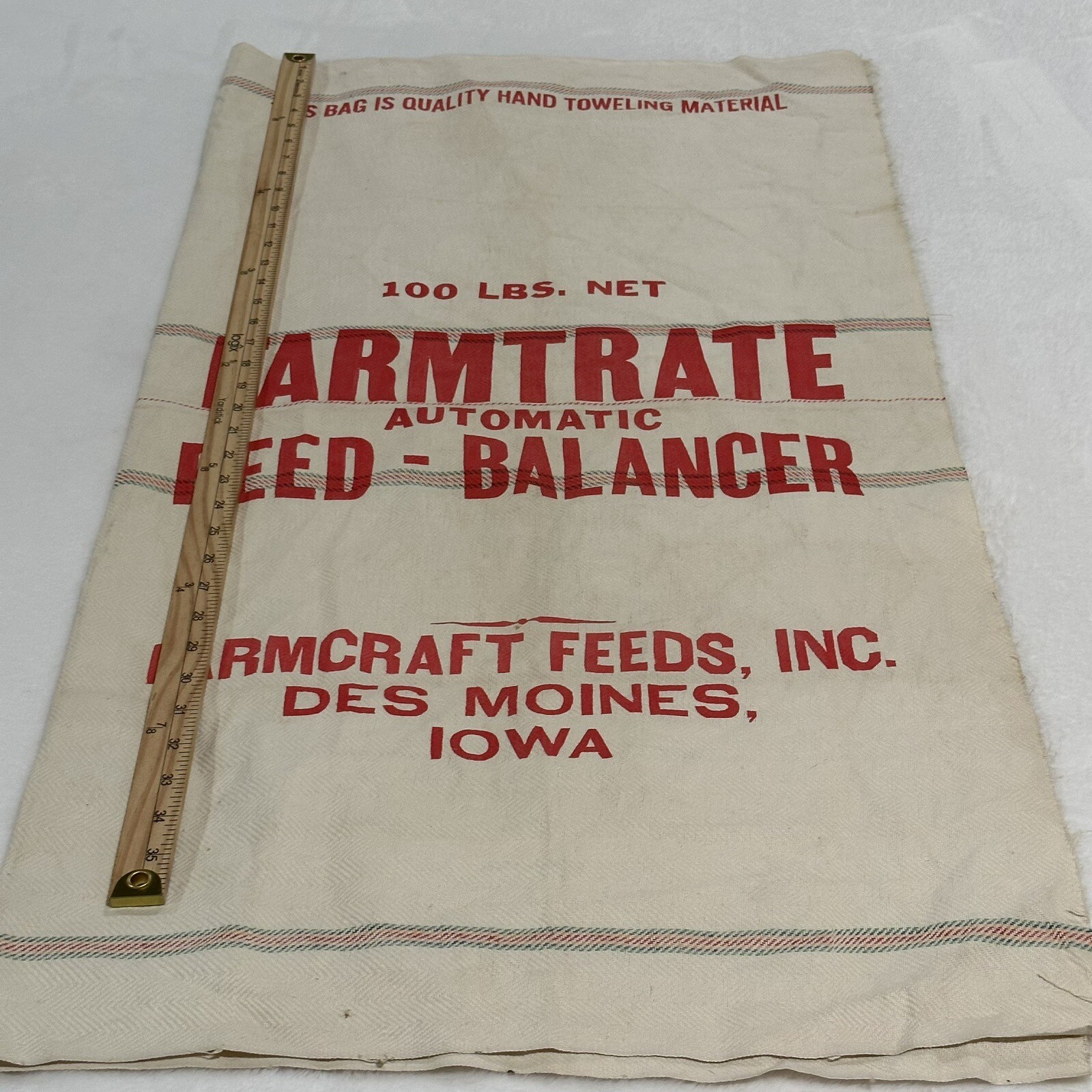 Vintage Feed Sack FARMCRAFT FEEDS, INC DES MOINES IOWA 100 LB