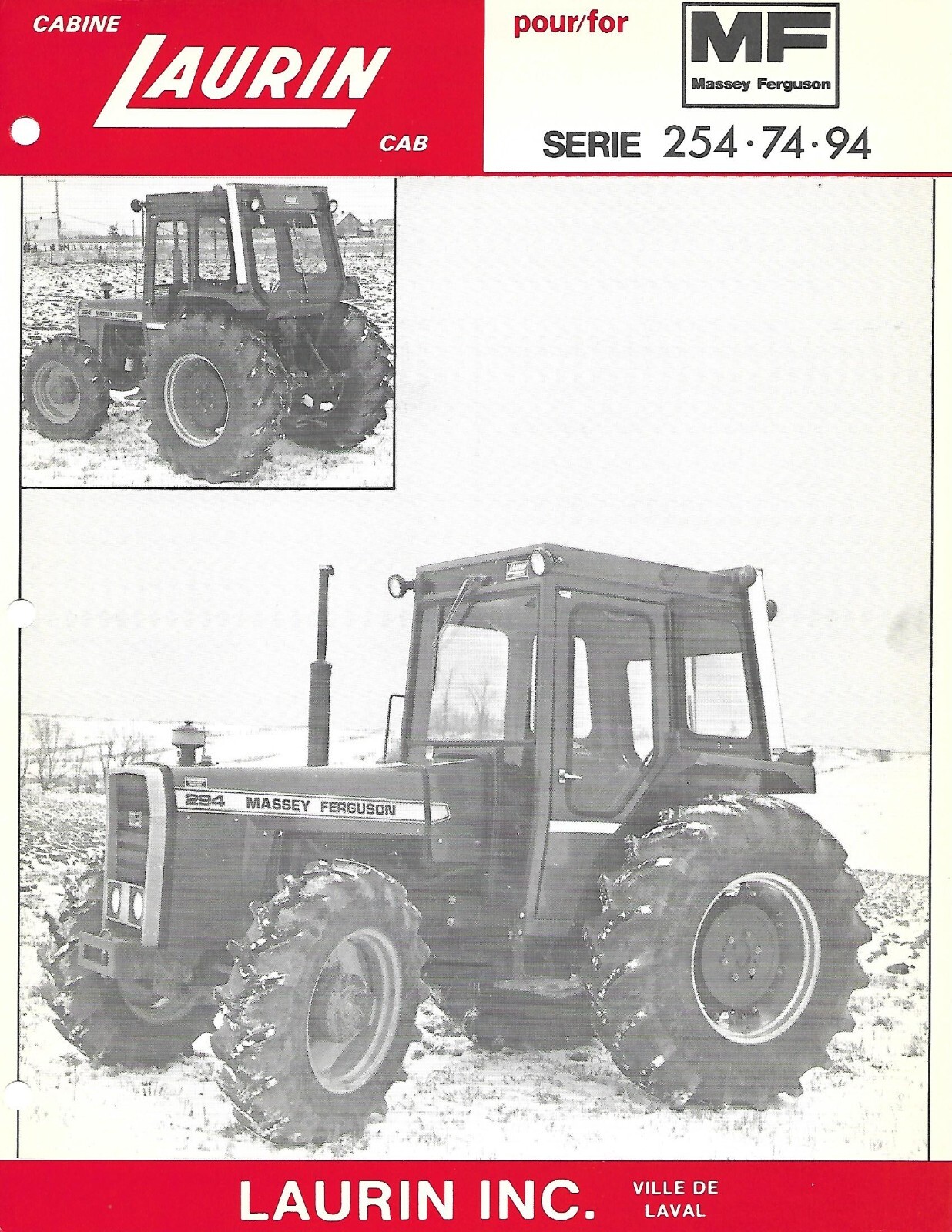 Farm Tractor Cab Brochure Ad – Laurin – for MF 254 274 294 – 2 items (F8669)