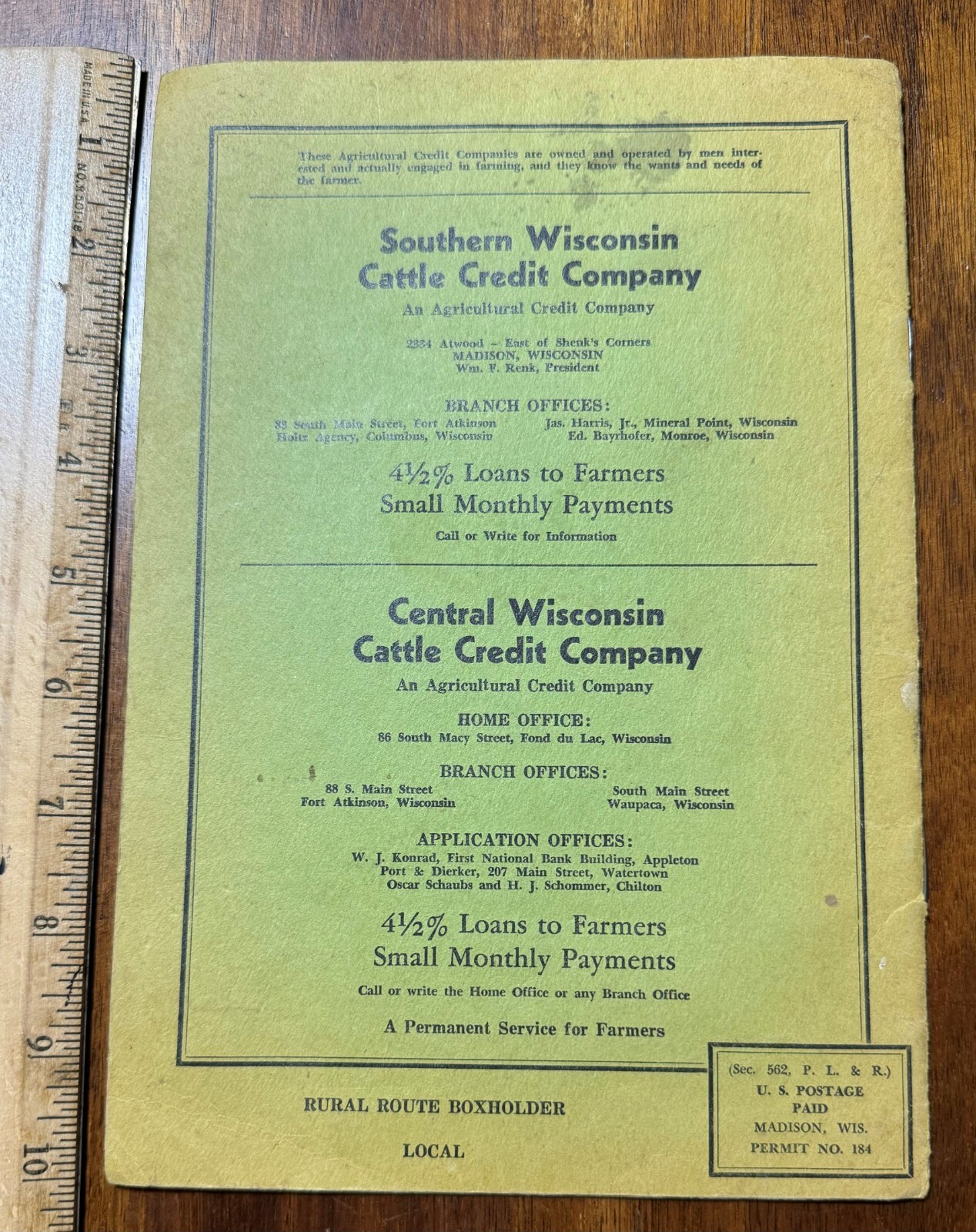 Vintage Farm Account Booklet Southern WI Cattle Credit Co Madison WI 1940