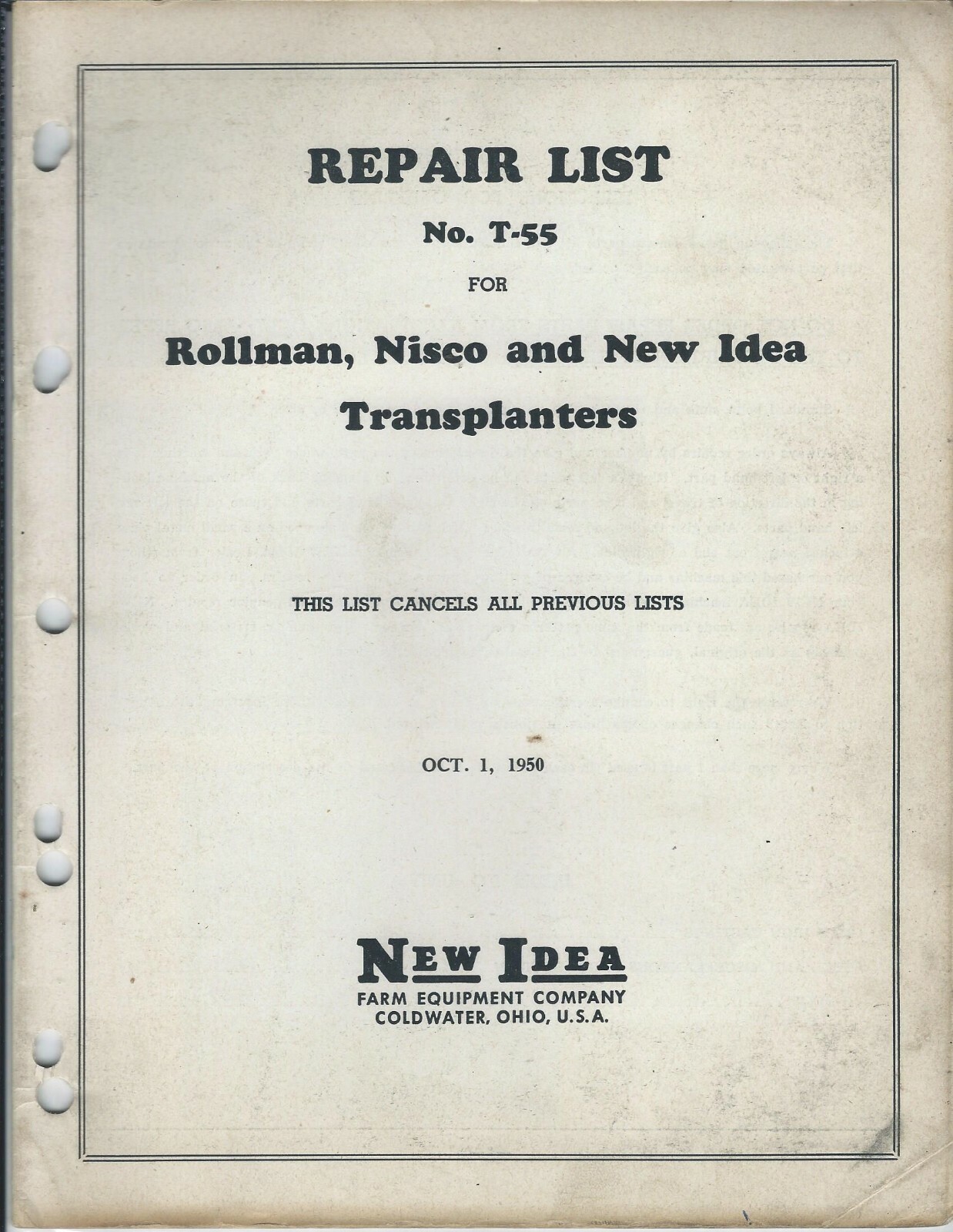 Farm Manual – New Idea – Repair List Photos – Rollman Nisco Transplanter (FM413)