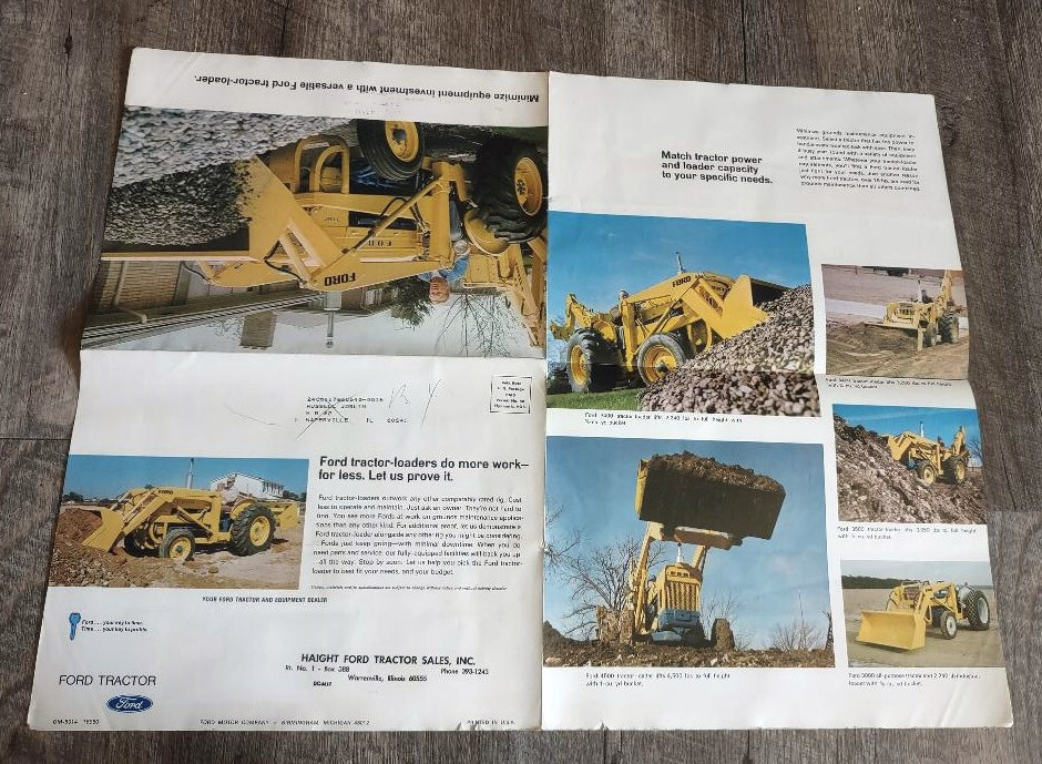 Vintage FORD TRACTOR-LOADER One Page Fold-Out Two-Sided BROCHURE Flyer Leaflet
