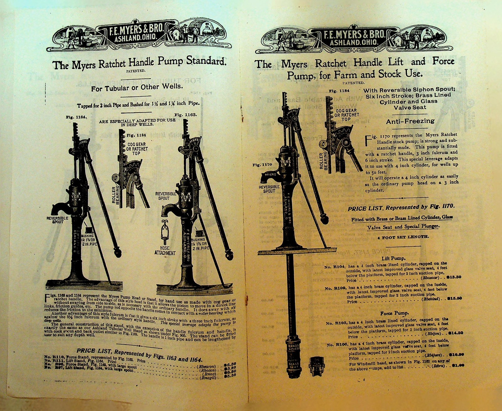 FE Myers & Bro Ratchet Handle Pumps Catalog ca 1910 Ashland Ohio