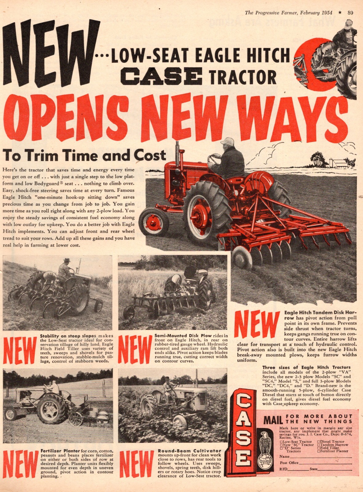 1954 vintage farm equipment AD New Low Seat EAGLE HITCH CASE TRACTORS 011825