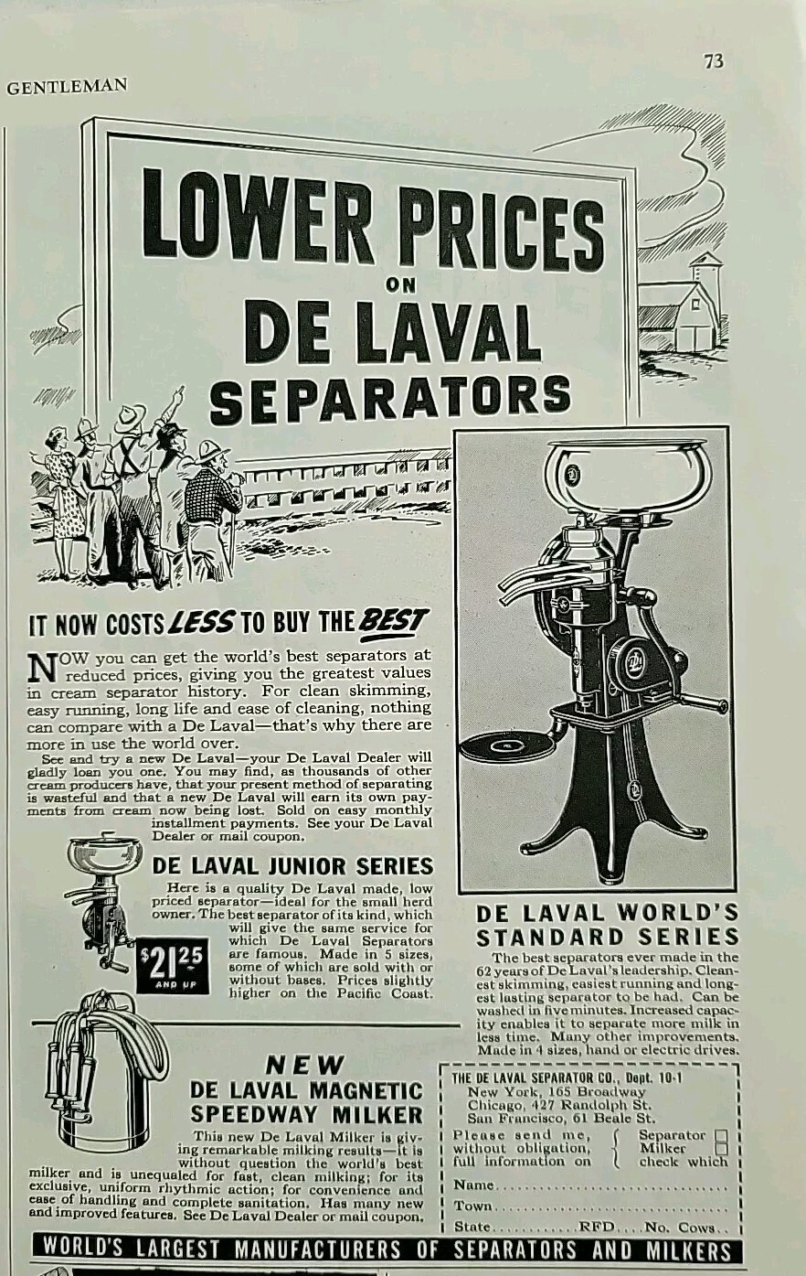 1940 De Laval cream separator company Magnetic speedway milker vintage Ad