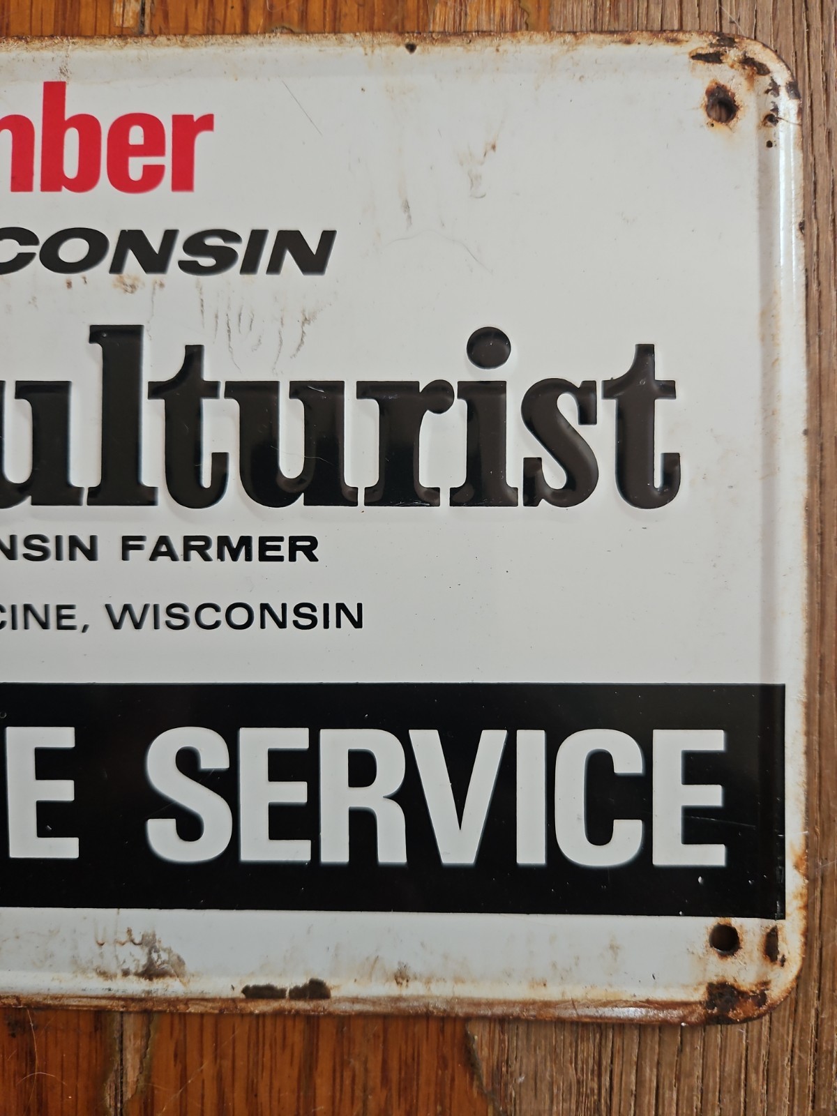 Vintage Wisconsin Agriculturist Farm Protective Service Tin Sign Racine Member
