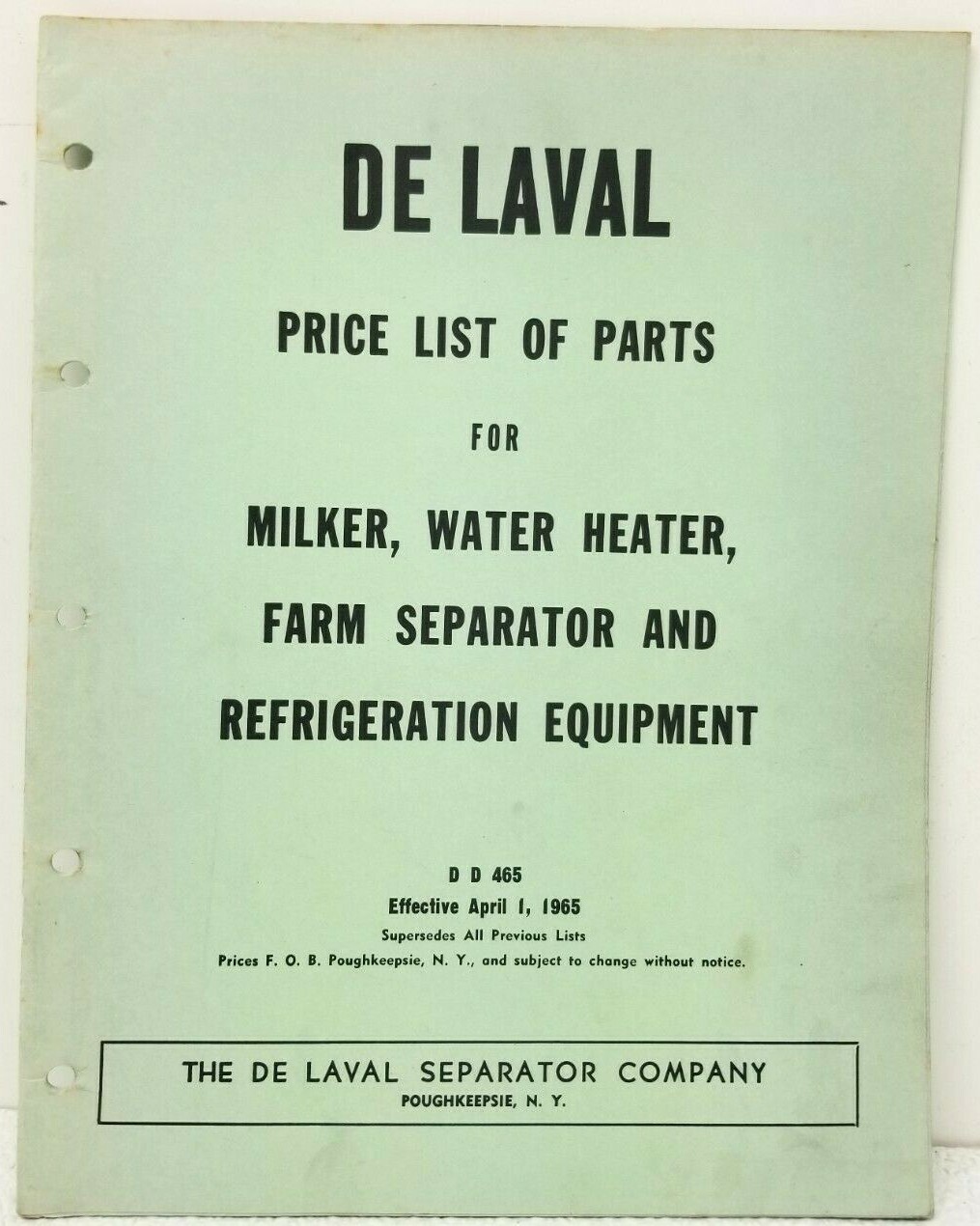 1965 DeLaval PARTS PRICE LIST Milker Water Heater Separator 8.5&Prime;x 11&Prime; Cow Dairy
