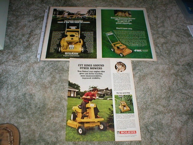 Vintage BOLENS HUSKY Lawn Mower Ads : Lot of 3 originals