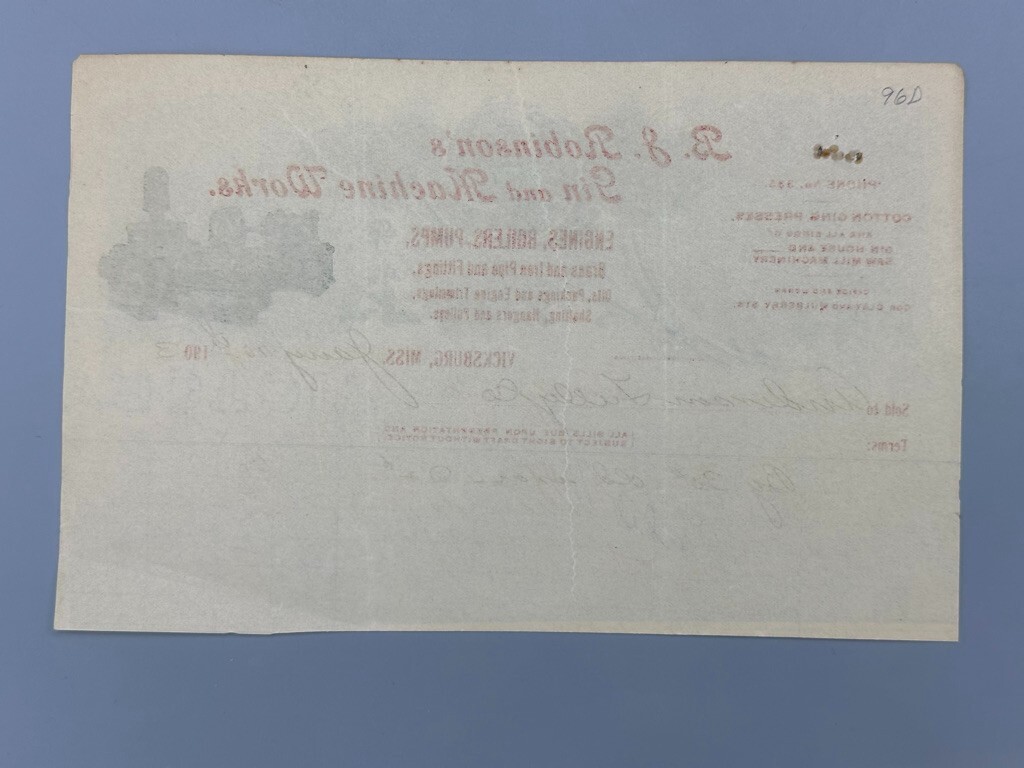 1903 Robinson&rsquo;s COTTON GIN Machine ENGINES Bill FARM Advertising VICKSBURG MS