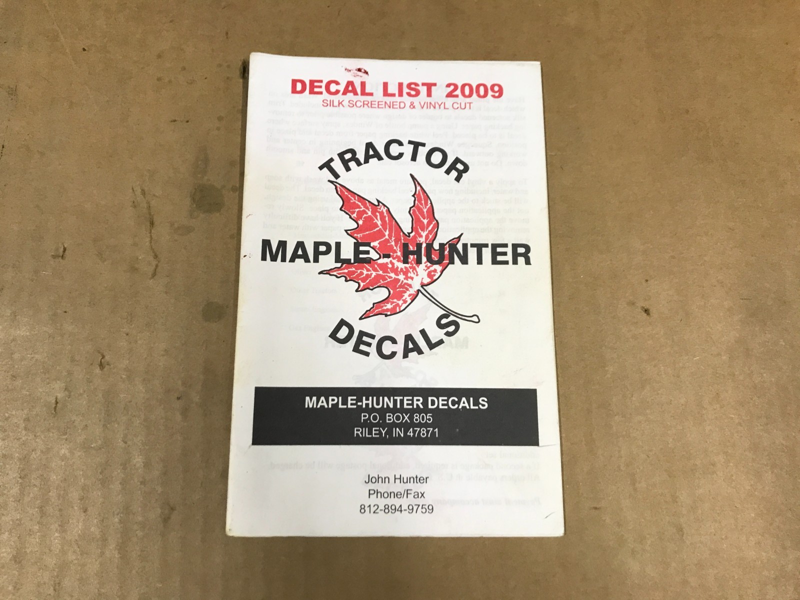 Vintage Maple-Hunter Tractor Details – Decal List 2009