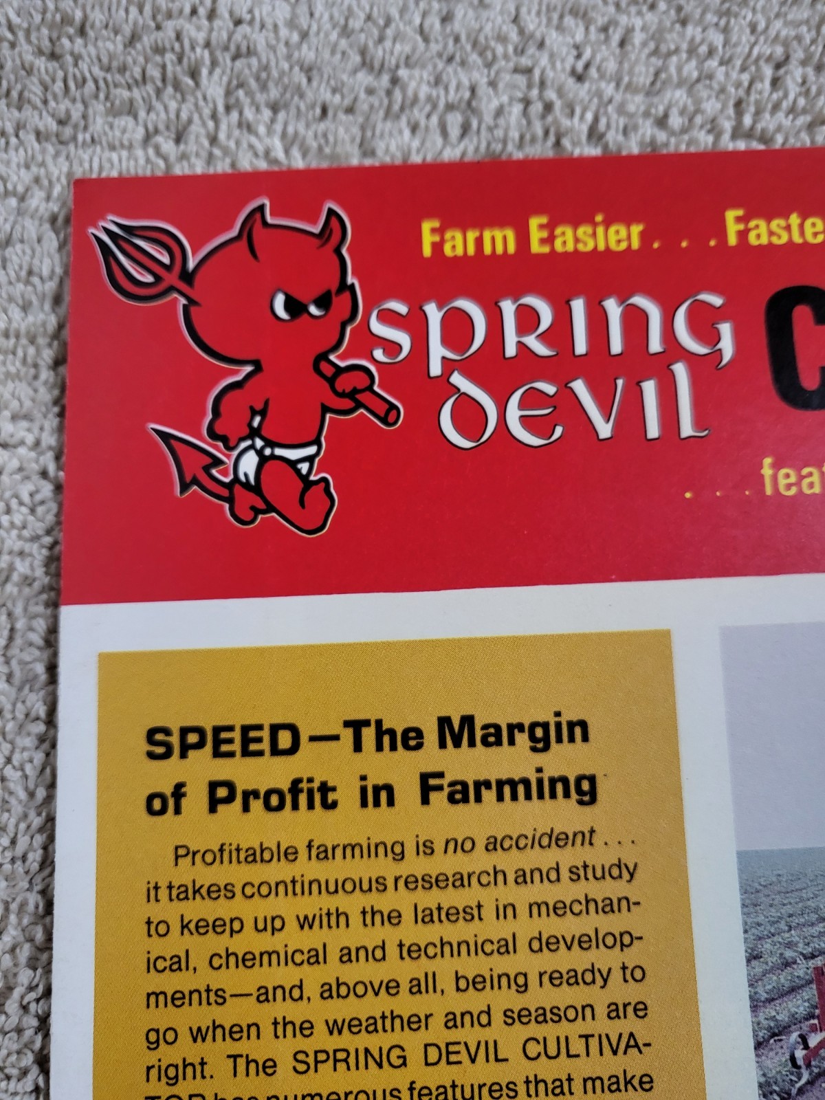 BROCHURE 1970s Spring Devil Spring-Tine Tractor Cultivator Lake View IA. AG Farm