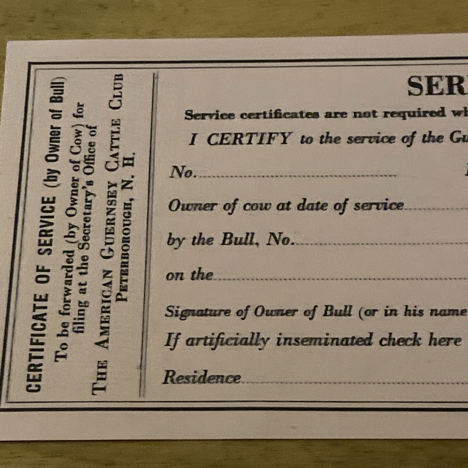 The American Guernsey Cattle Club (Peterborough, NH) Certificate Of Service