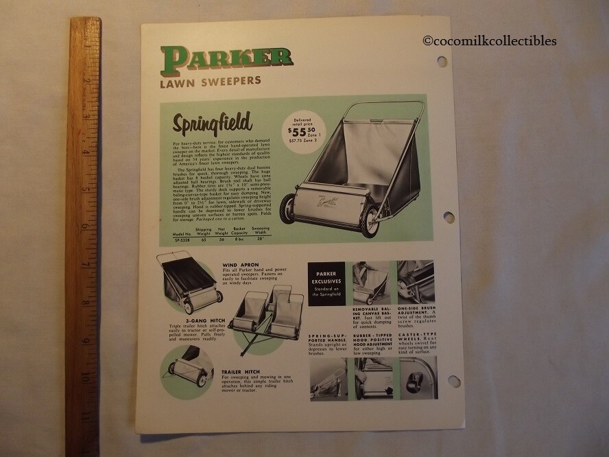 1950&rsquo;s 60s Sales Brochure Parker Lawn Sweepers Carts Springfield Ohio Grass