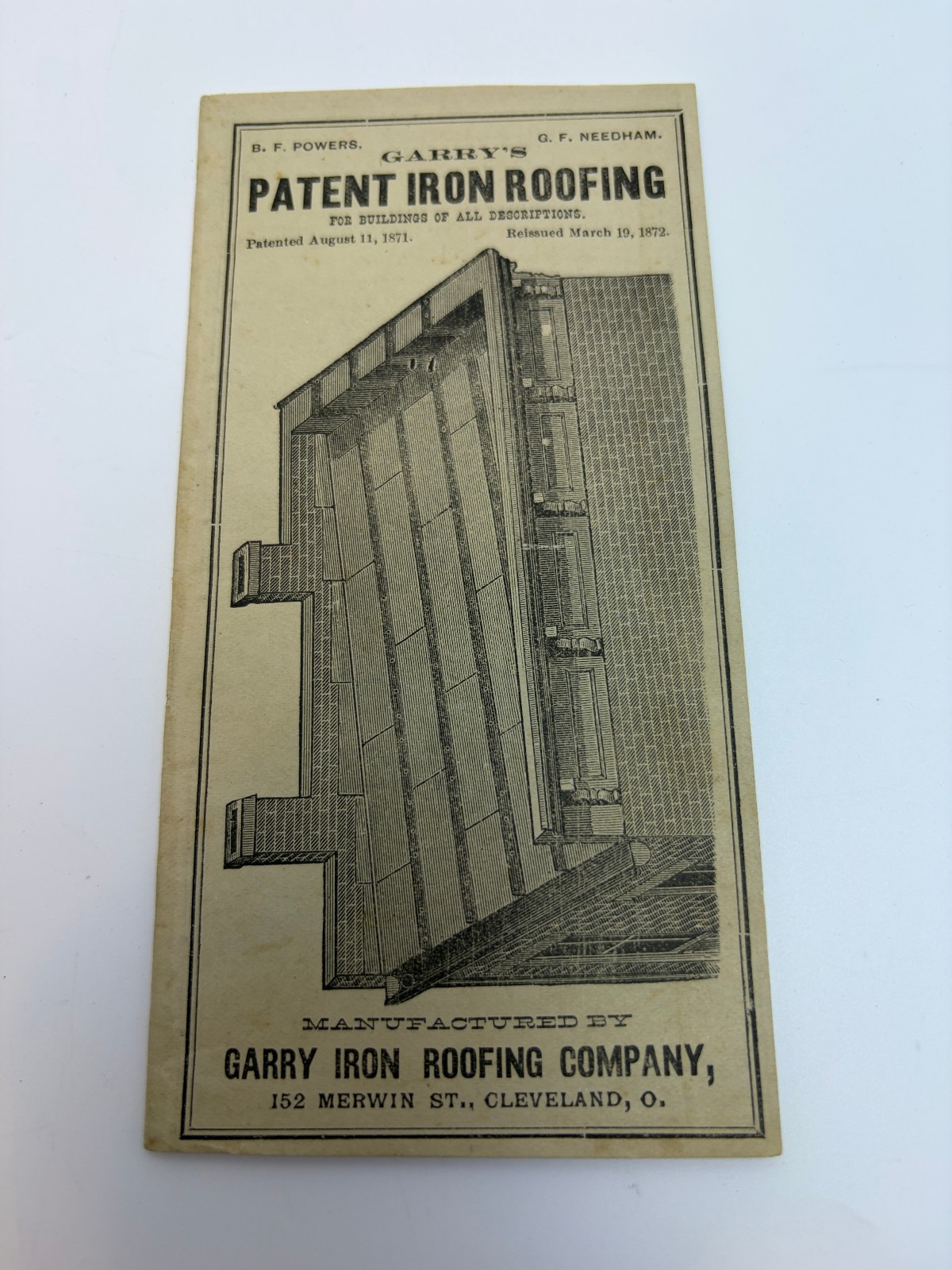 1872 Garry Iron Roofing Co Catalog Cleveland OH Patent Roofing Paint Samples 20p