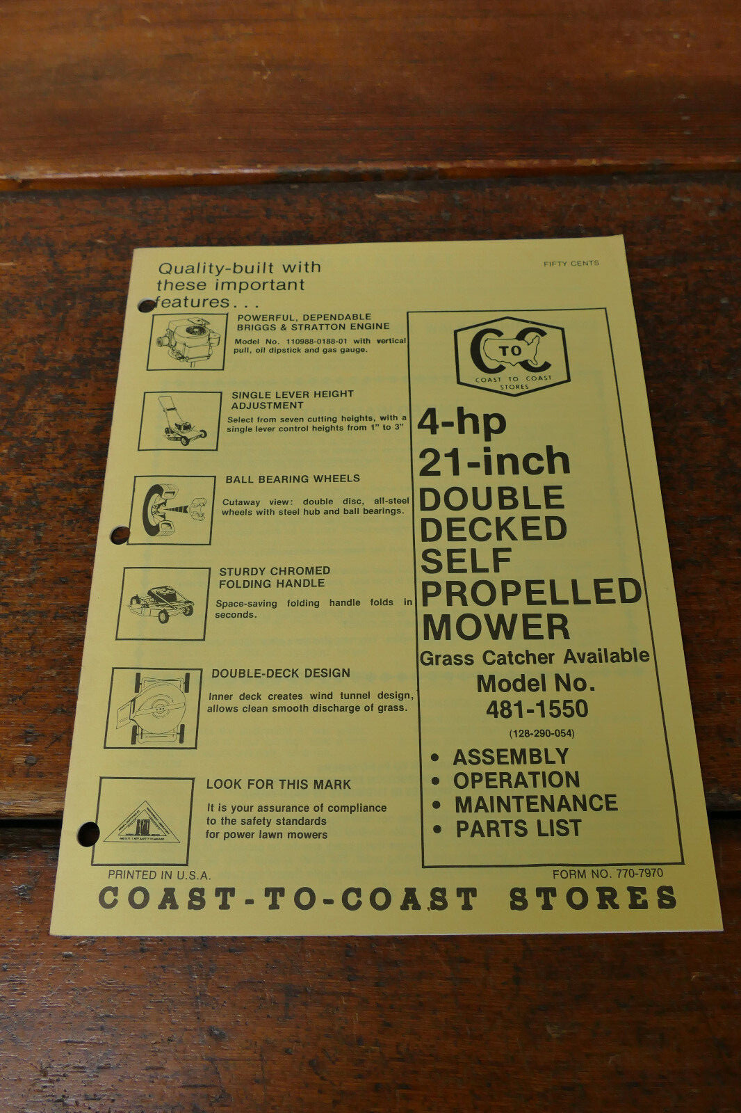 1980s Coast to Coast Owner&rsquo;s Manual 4HP 21” Self Propelled Lawn Mower 481-1550