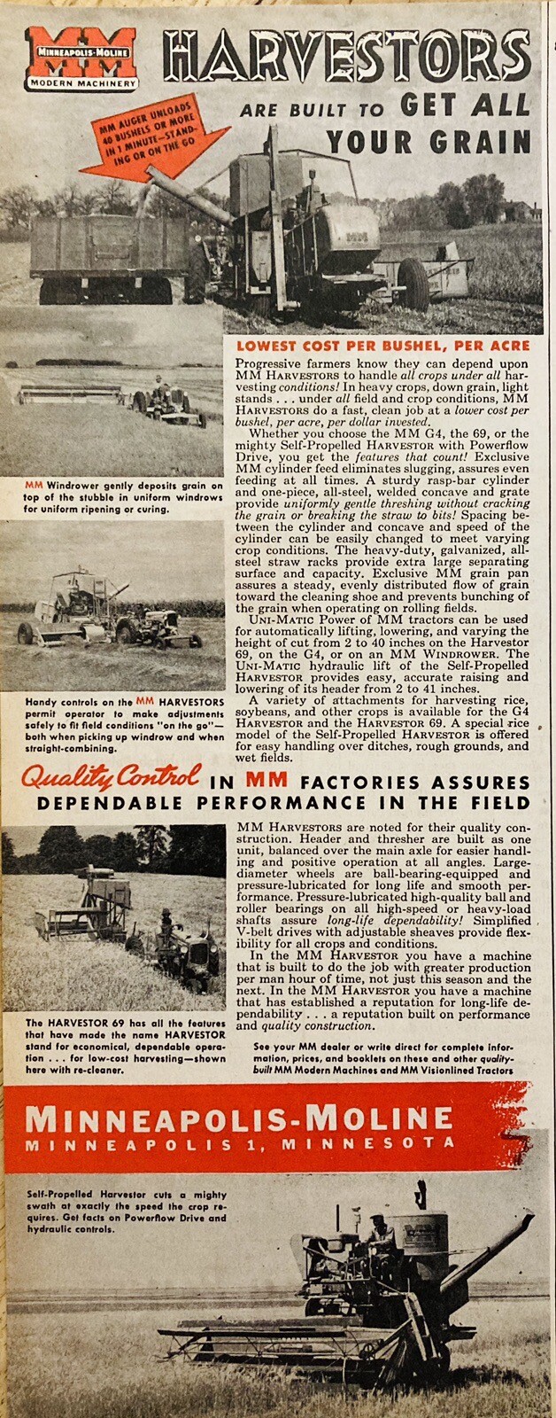 1950 AD.(XH74)~MINNEAPOLIS-MOLINE CO. MINNEAPOLIS, MINN. MM HARVESTORS