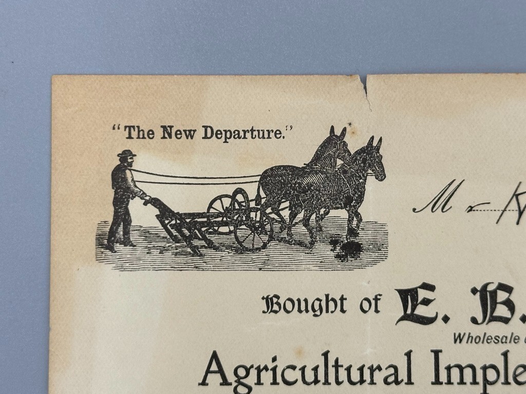 1899 NEW DEPARTURE EB Drake FARM IMPLEMENT Advertise Invoice LEXINGTON KENTUCKY