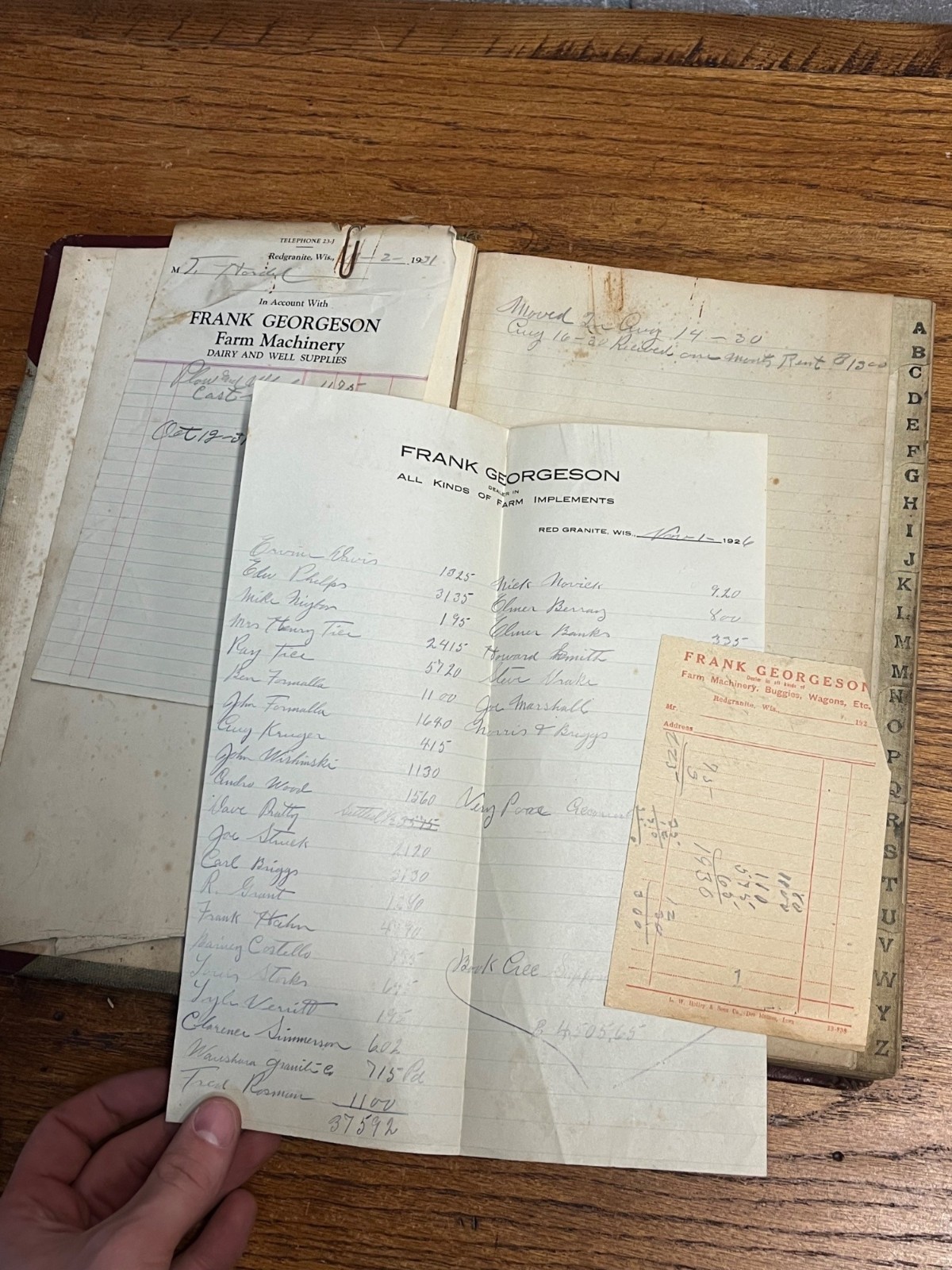 Vintage 1930s Frank Georgeson Farm Implement Dealer Ledger Book Redgranite, Wis