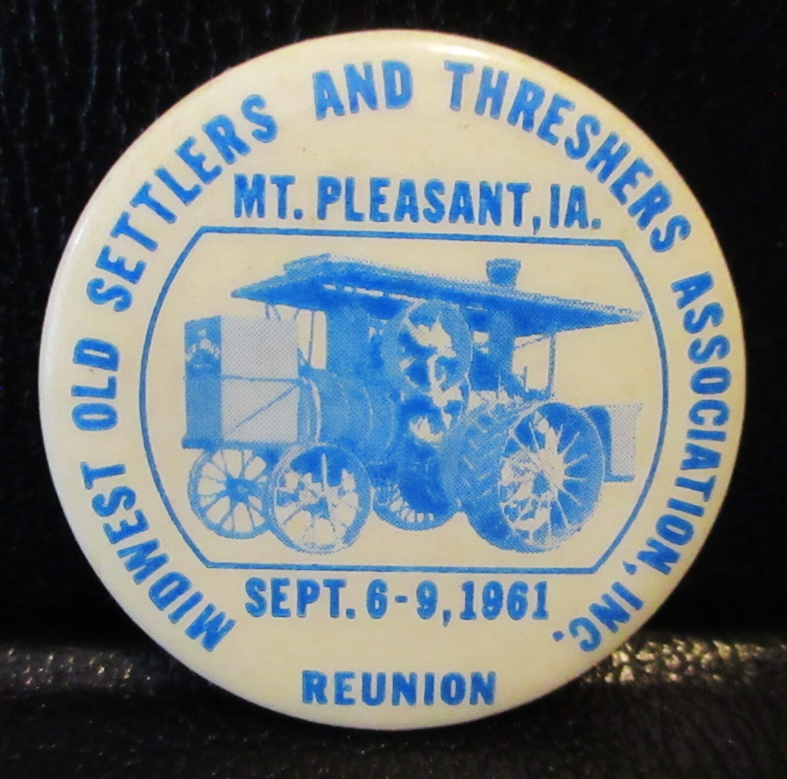 Midwest Old Settlers Threshers Mt Pleasant Iowa IA 1961 Membership Card & Button