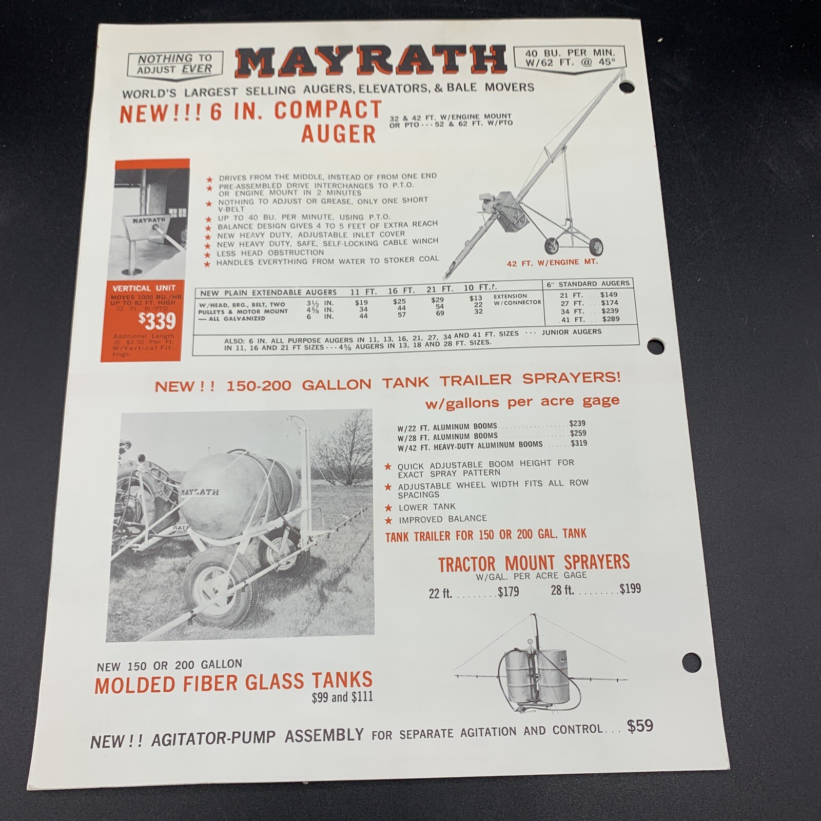 5 Original Mayrath Farm Implements Sales Brochures-Compton Illinois-1950’s