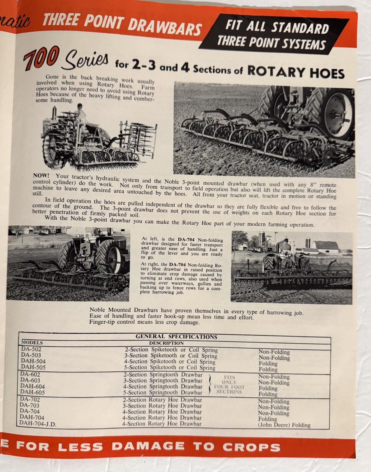 Vintage Noble Manufacturing Three Point Drawbar Sales Brochure Farm Tools