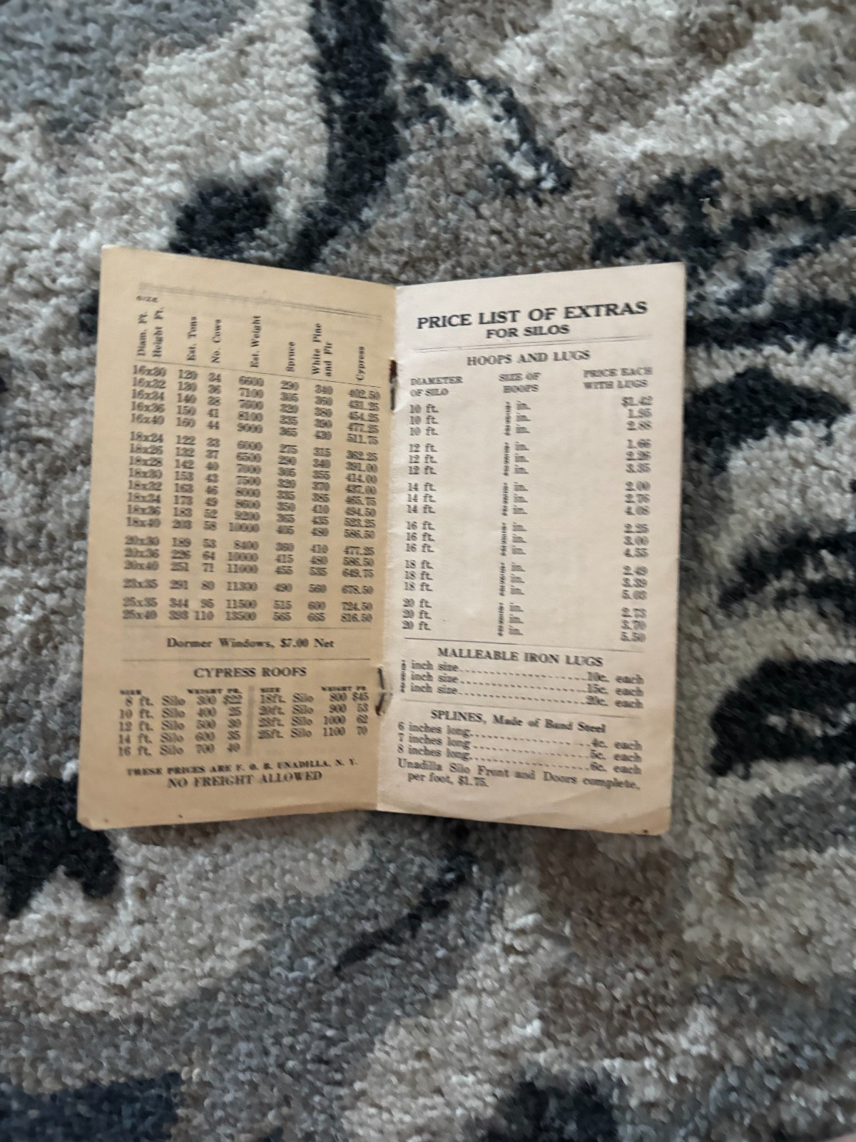 Unadilla Silos Price List For 1915 Pocket Brochure DCPA26