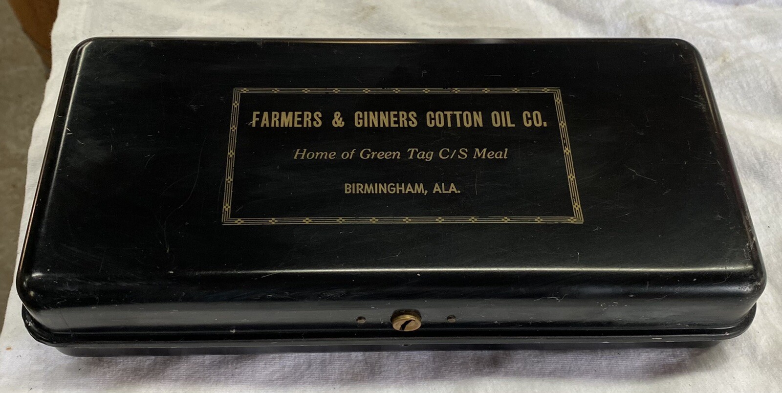 Vintage Farmers & Ginners Cotton Oil Co. Green Tag Mill Documents Metal Box