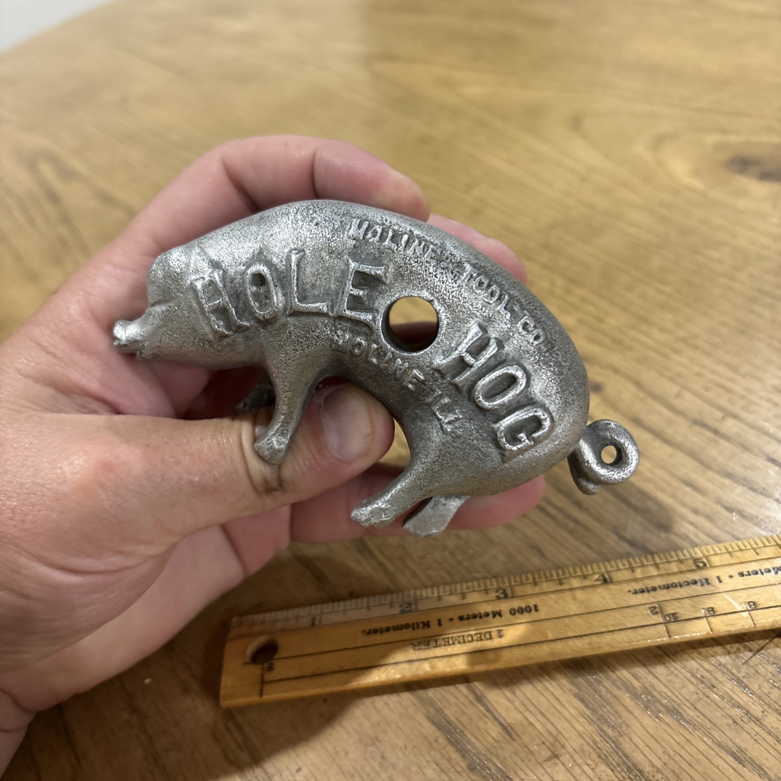 Rare Vintage 1900s Moline Tool Co. Hole Hog Promo Cast Aluminum Paperweight Adv.