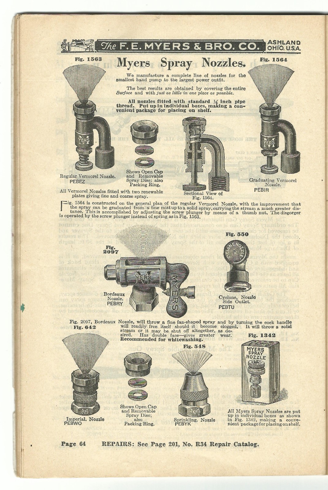 1934 Catalog FE Myers Hand & Power Spray Pumps Ashland OH Farm Power Washer