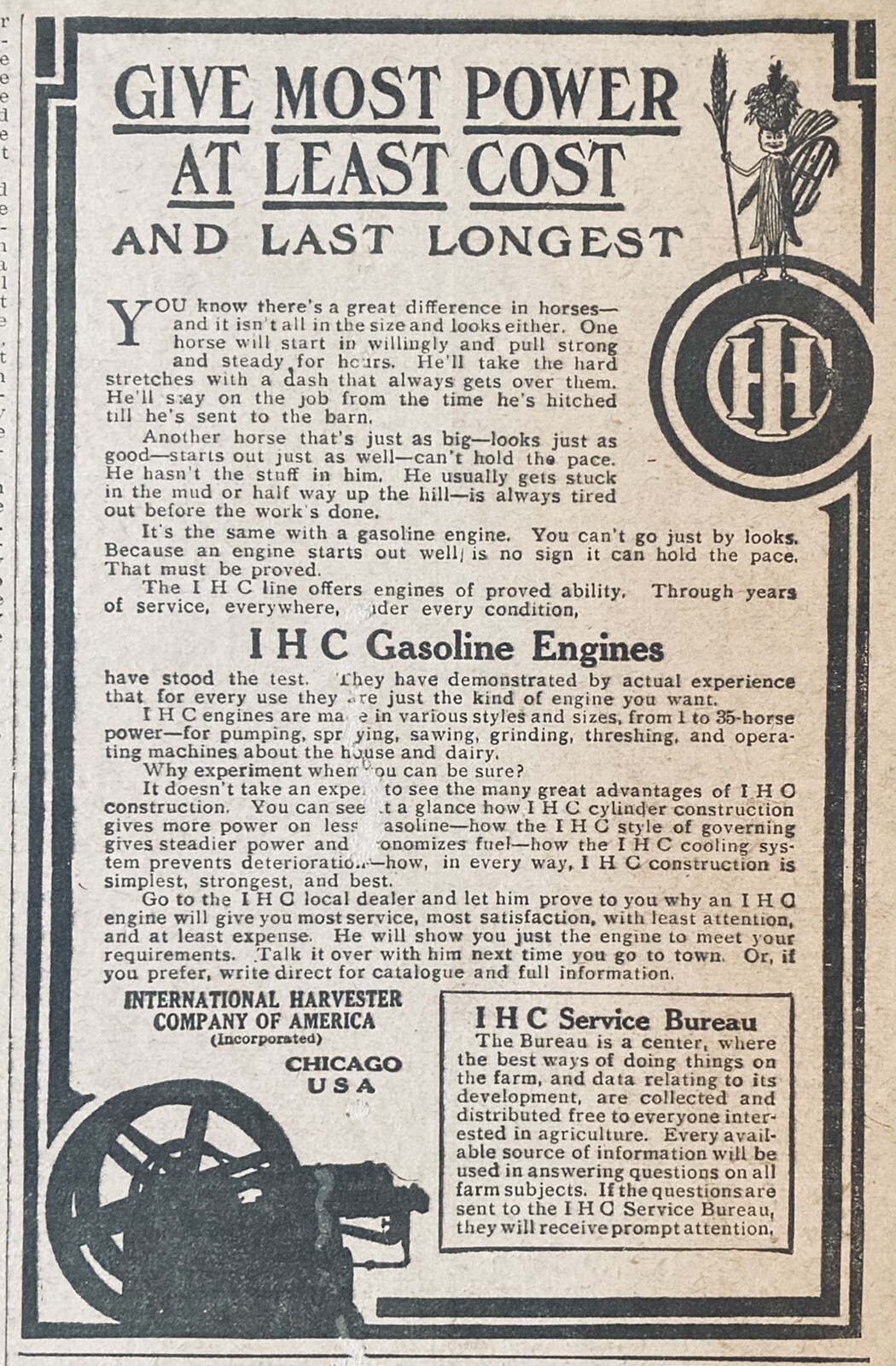 1910 AD.(XH42)~INTERNATIONAL HARVESTER CO. IHC GASOLINE FARM ENGINES