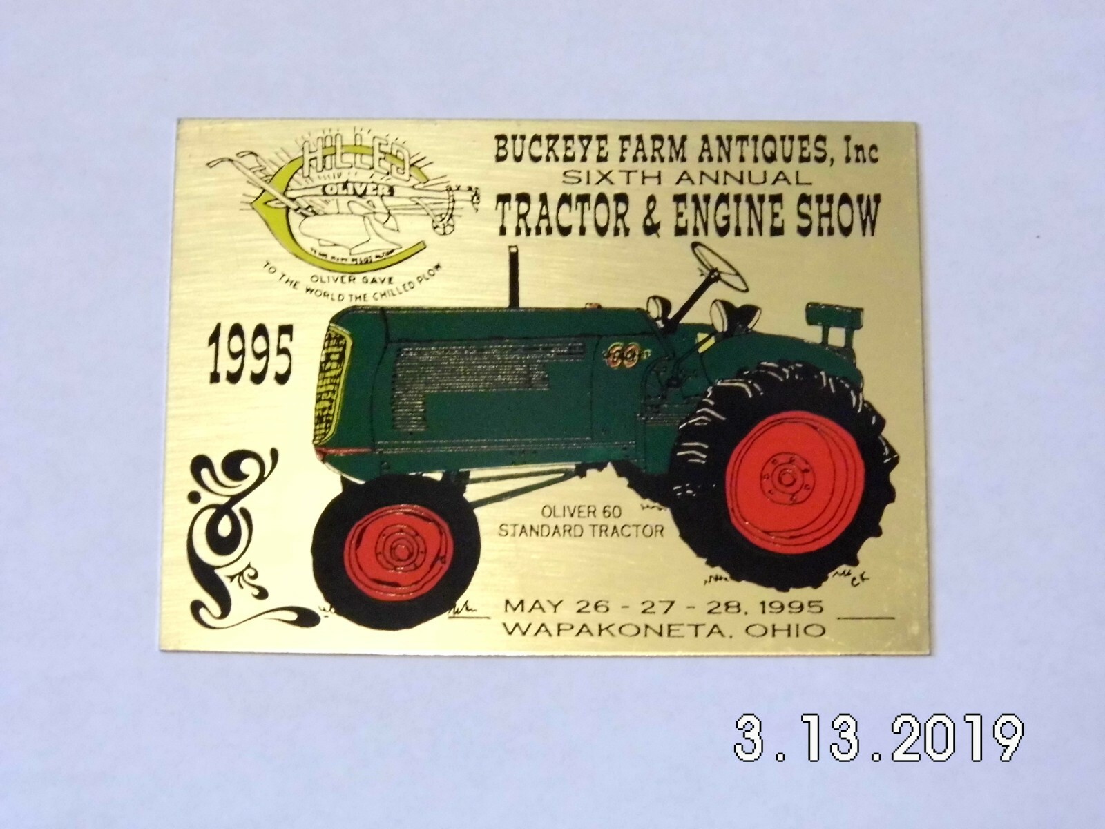 Buckeye Farm Antiques Inc. 6Th Annual Tractor Show Dash Plaque New Unused 4&Prime;x 3&Prime;