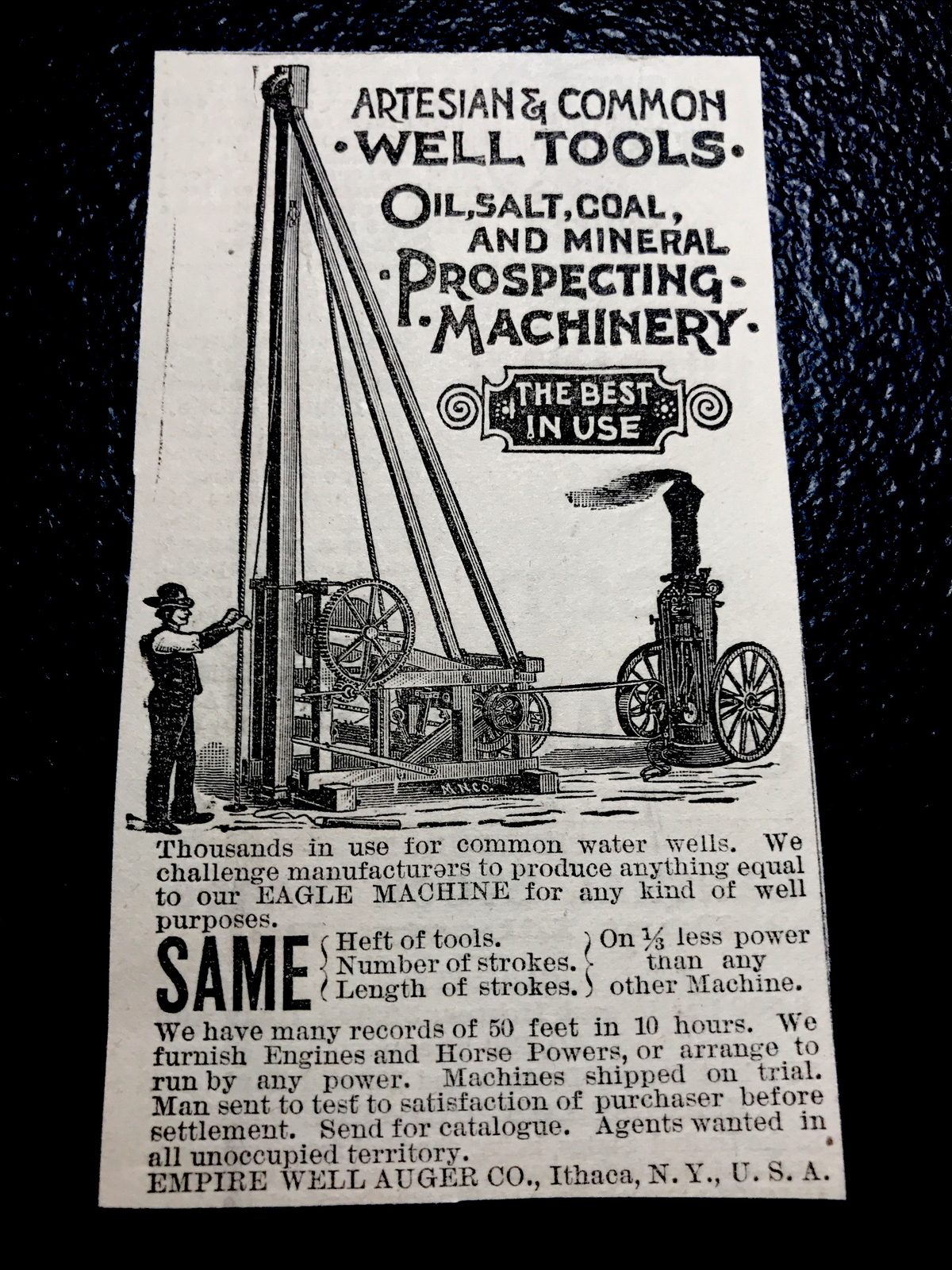 1886 Empire Well Auger Co. Farm Advertising – Ithaca – New York