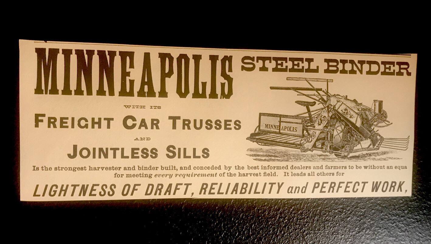 1889 Minneapolis Steel Binder Implement Farm Advertising – Minnesota