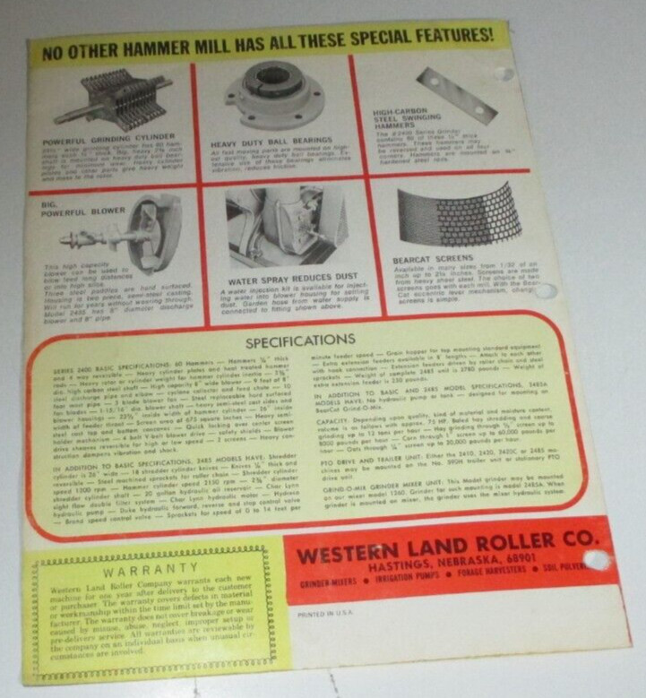 Bear Cat 2485 2485A Bale Master Feed Grinder Sales Brochure Literature 5-71