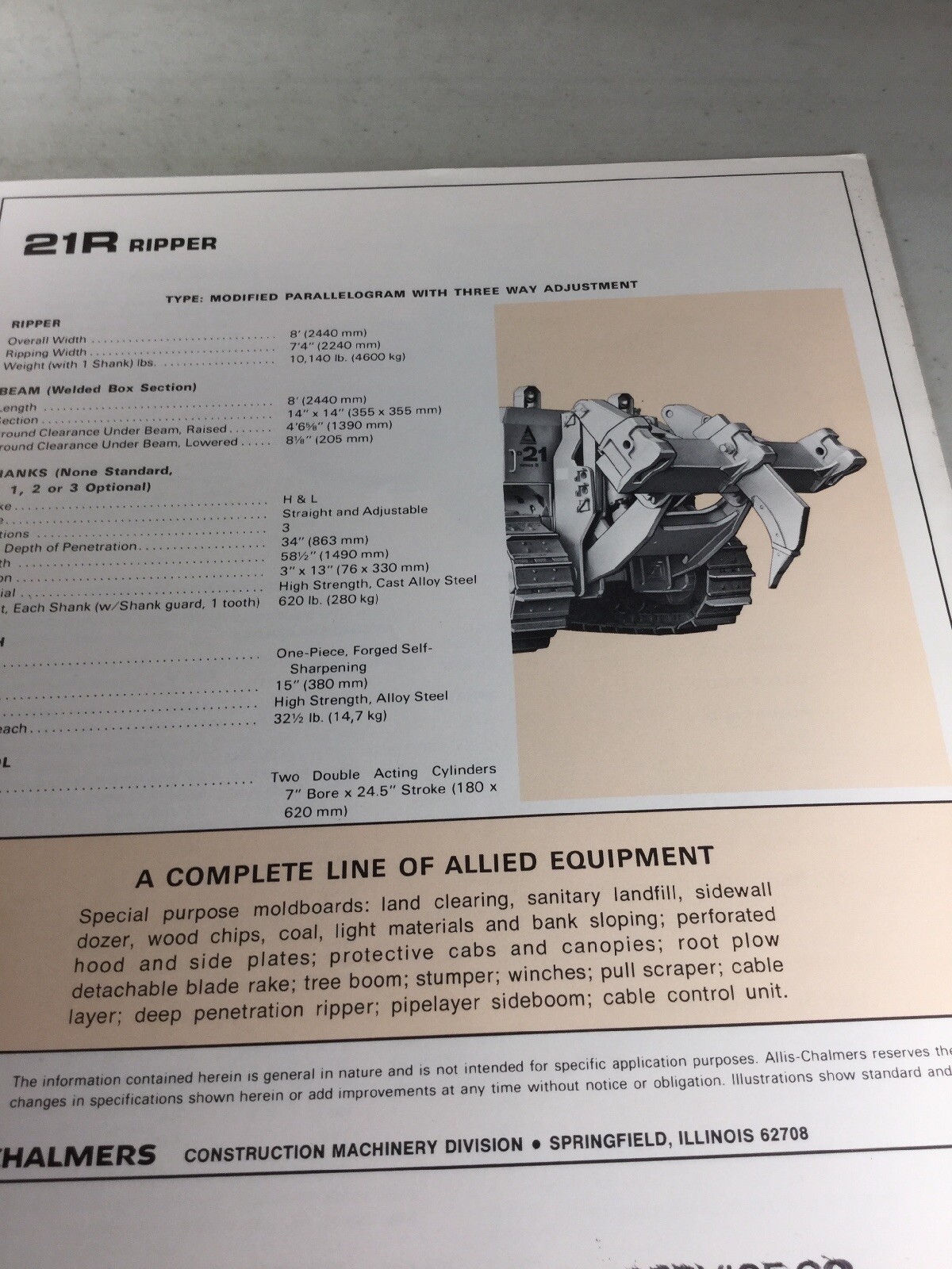 Allis Chalmers HD21 B Dozer Sales Brochure, Literature