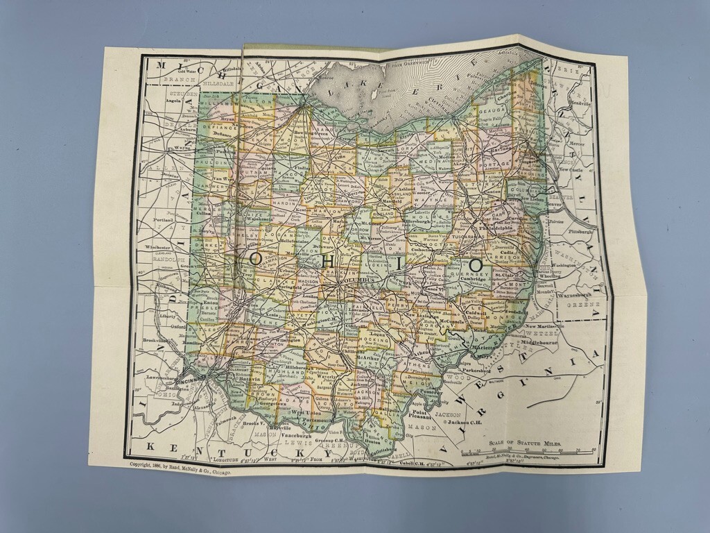 1886 MINNEAPOLIS HARVESTER WORKS MN Farm Advertising OHIO POCKET MAP Antique