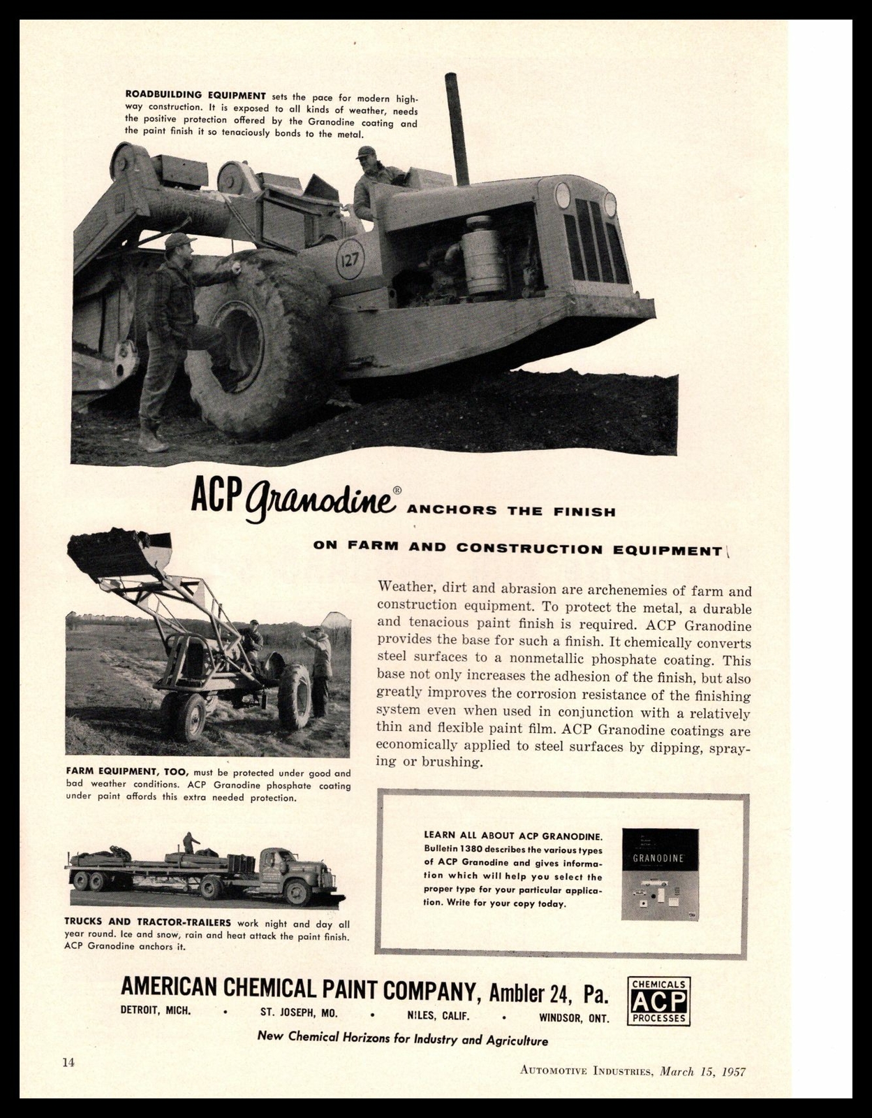 1957 American Chemical Plant Ambler PA Granodine Farm Equipment Coating Print Ad