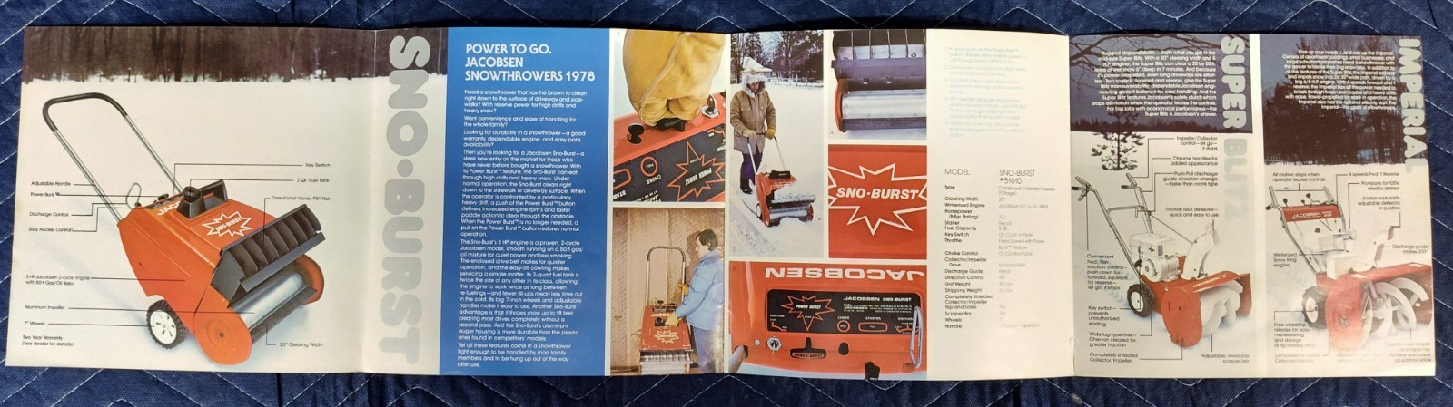 NOS 1978 Jacobsen Snow Throwers Brochure Catalog -Folds to 8.5 x 36 -8 Pages