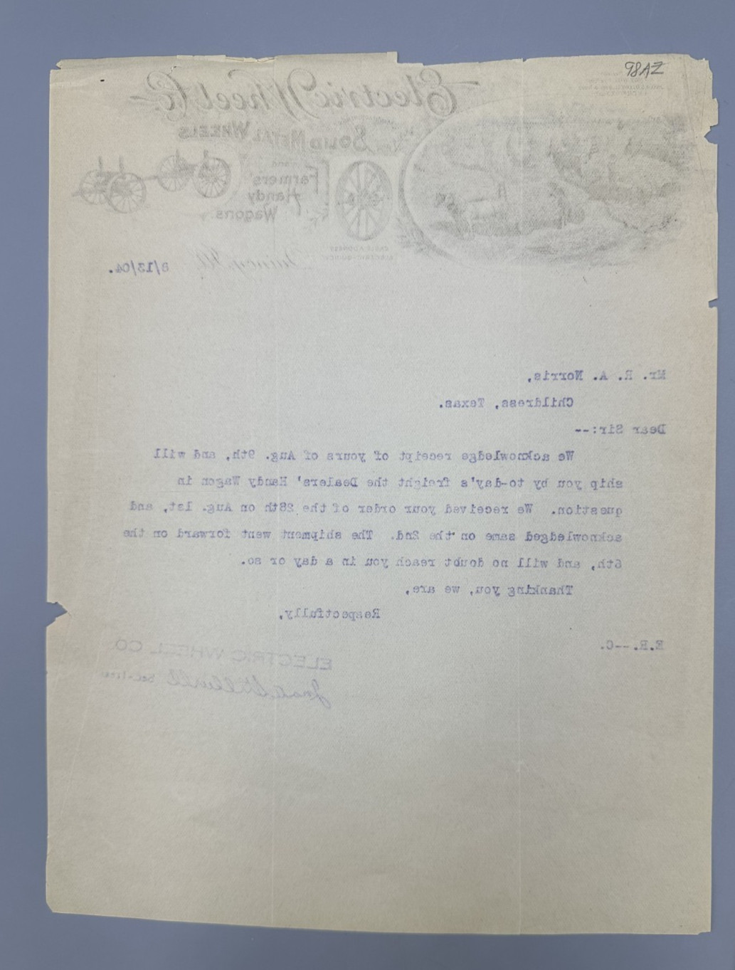 1904 ELECTRIC WHEEL Co FARM WAGONS Letter QUINCY Illinois Advertising