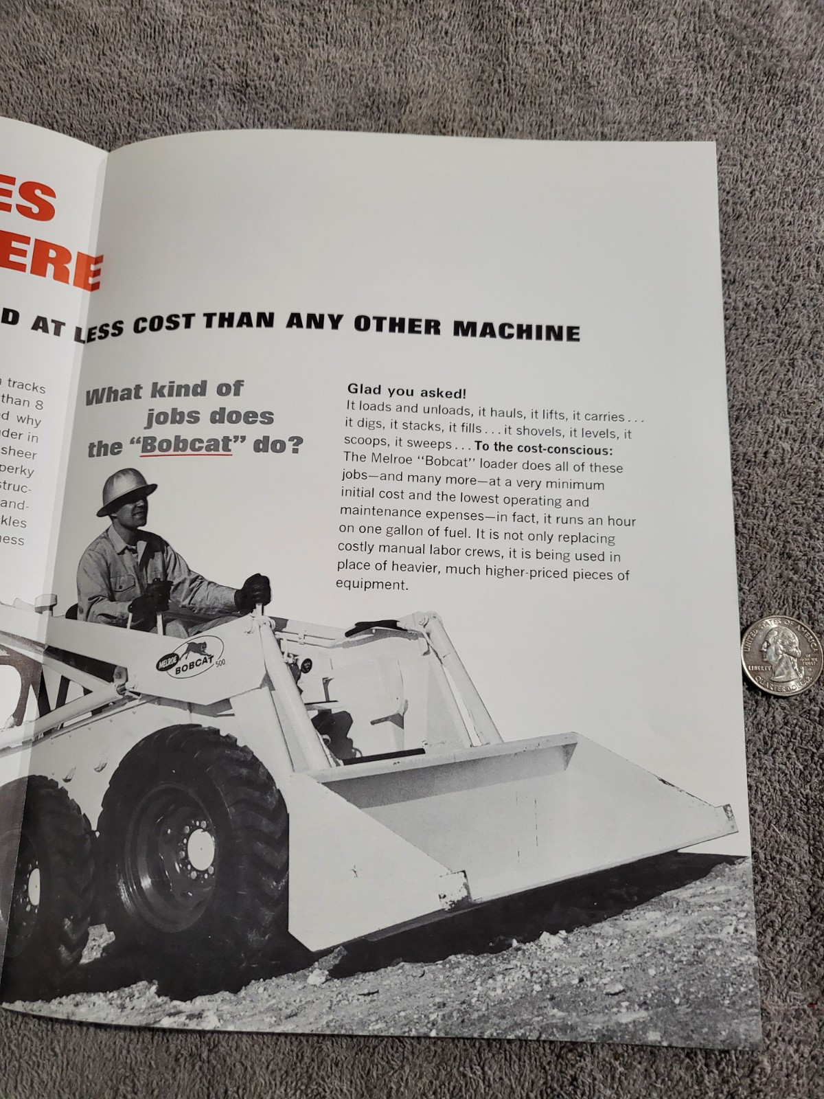 Vintage 1966 BROCHURE Melroe Bobcat M 500 Skid Steer Loader Kohler K662 Engine